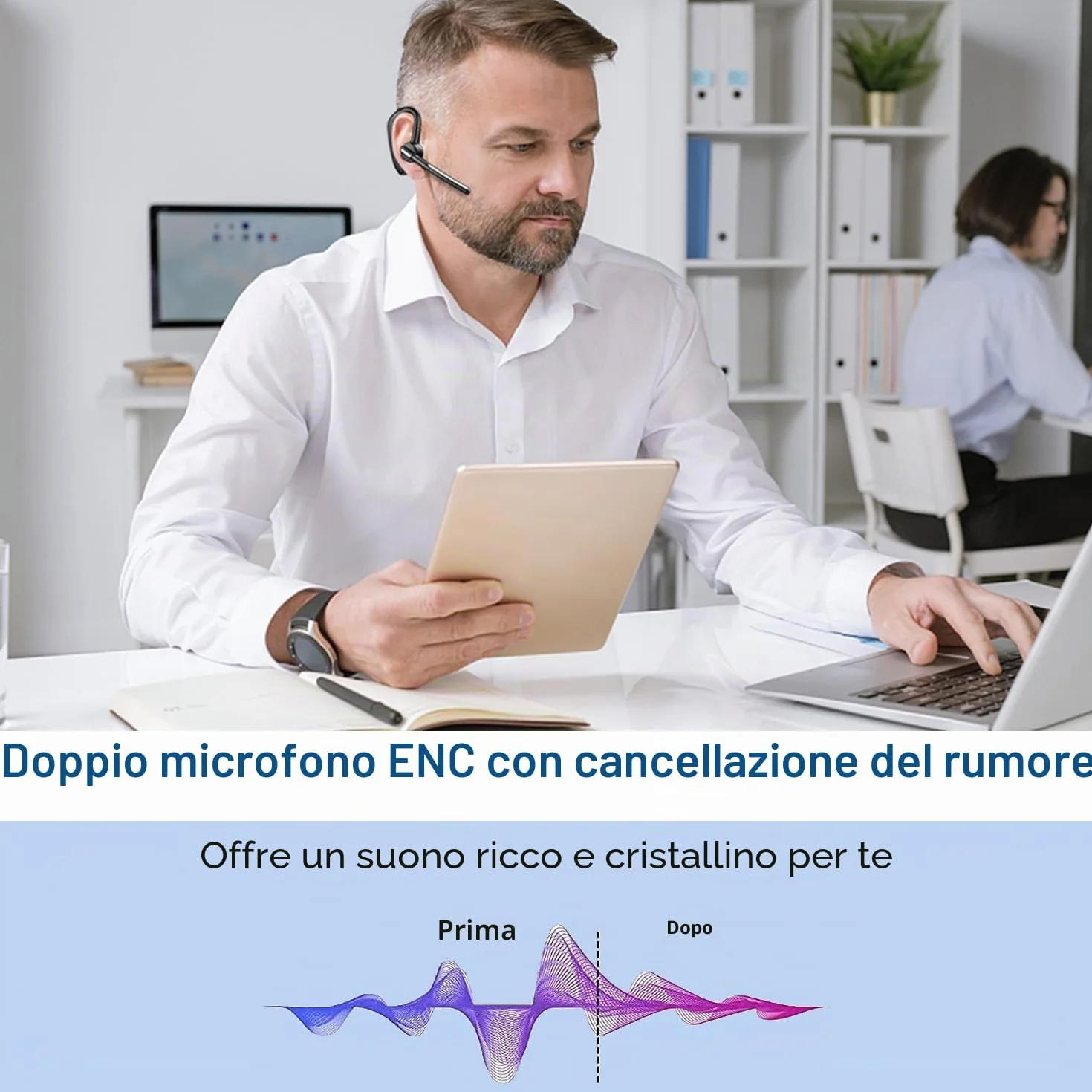 Auricolare Bluetooth con Doppio Microfono CVC8.0 Cancellazione del Rumore, Auricolari Bluetooth Singolo V5.0 Cuffie Wireless Compatibile con iPhone Samsung Cellulare Guida Lavoro Ufficio Super Leggero