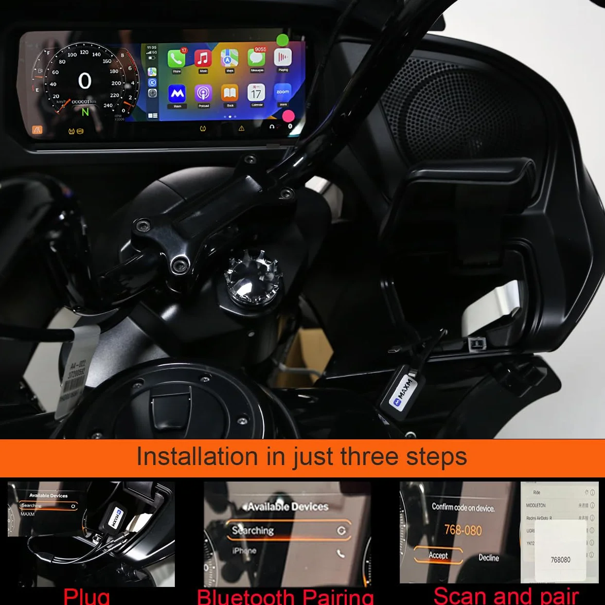 Adattatore wireless CarPlay per moto compatibile con Harley Touring 117 121 Street Road Glide FLHX FLTR 2024 2025 2026 (2023-2026)