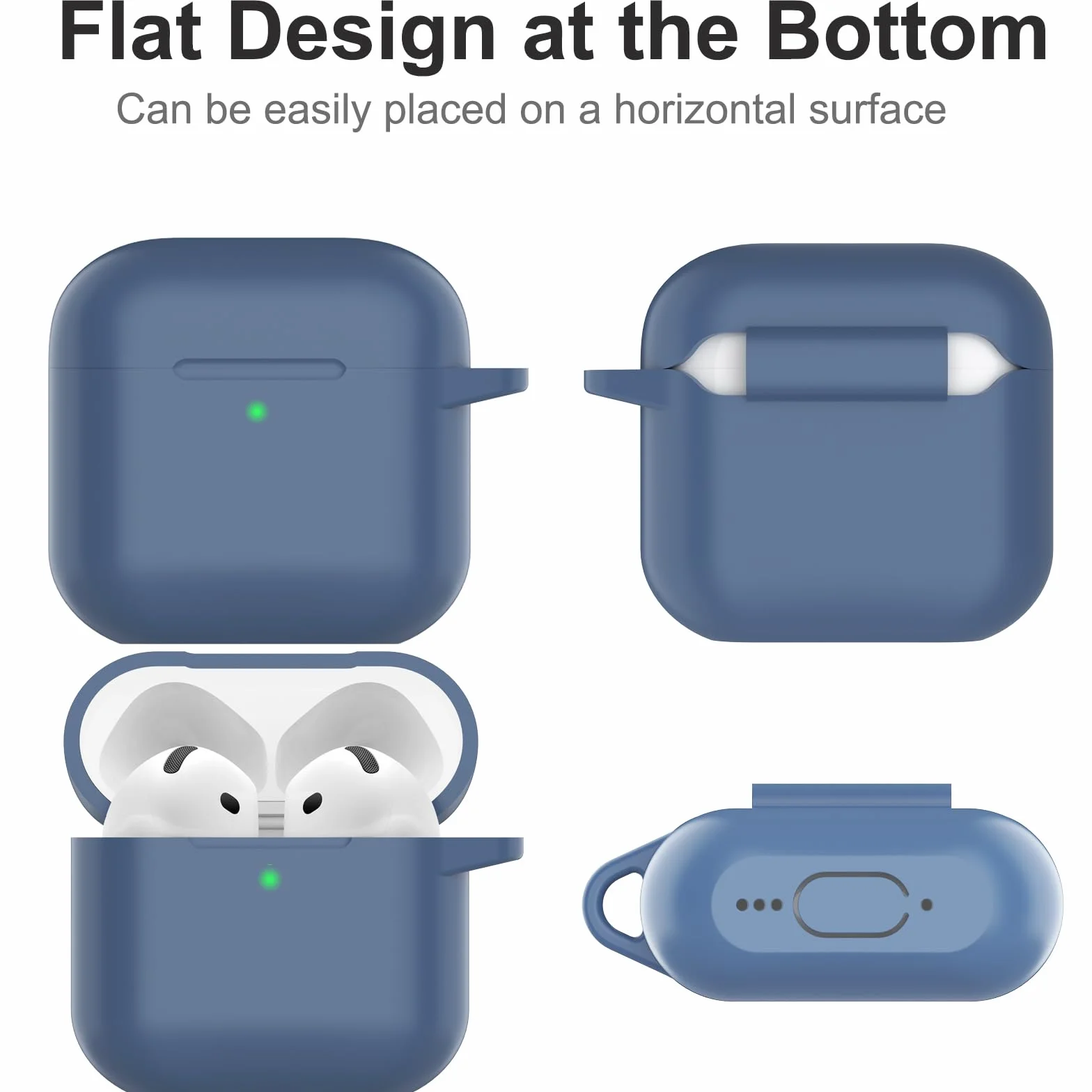 Custodia per AirPods 4 2024, Case Protettiva in Silicone per AirPods 4th 2024 Cover in Silicone Visibile a LED Frontale con Moschettone, Navy Blu