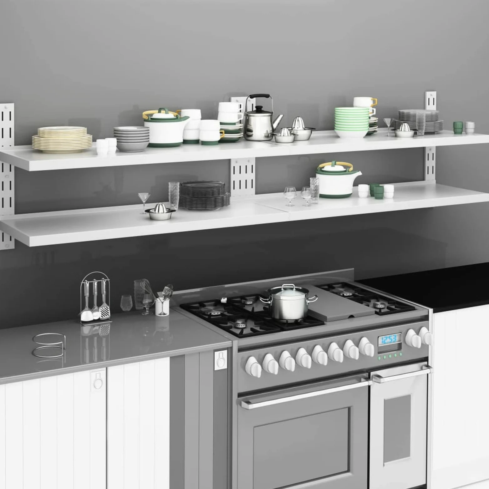 ZEYUAN Mensole Galleggianti a 2 Livelli 2 pz in Acciaio Inox 240x30 cm,Mensola da Parete,Mensole da Muro,Mensole da Muro Design Moderne