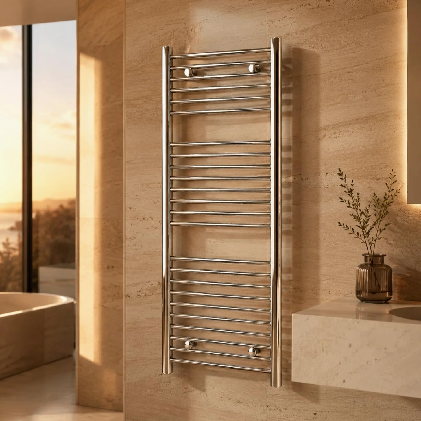 OGOMONDO Termoarredo Cromato Bagno Acciaio Calorifero Termosifone Misure: H1650xL600xI550 31 Tubi