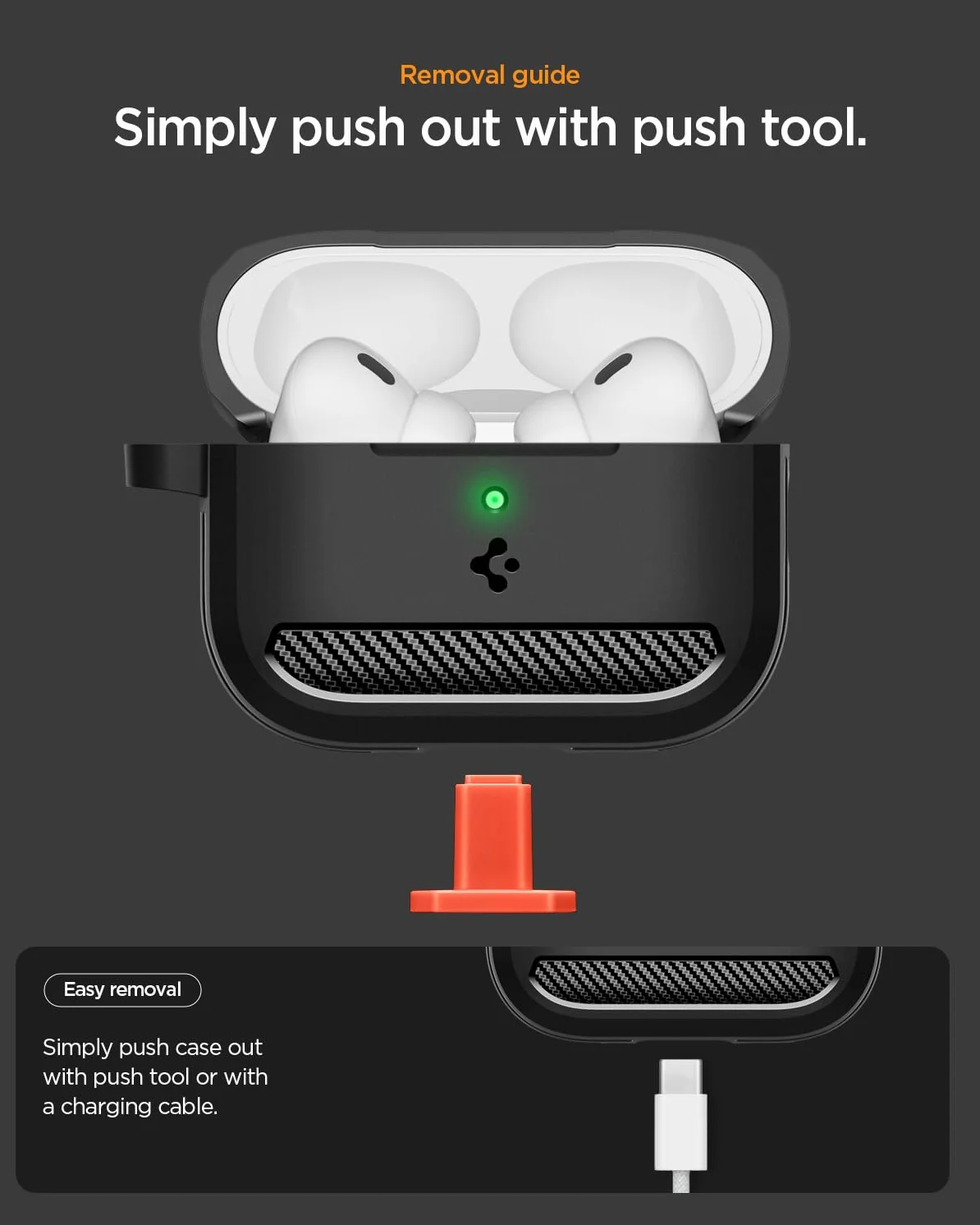 Spigen Cover Rugged Armor Compatible con AirPods Pro 3 (3a Generazione 2025) con Moschettone, Custodia AirPods Pro 3 - Nero Opaco