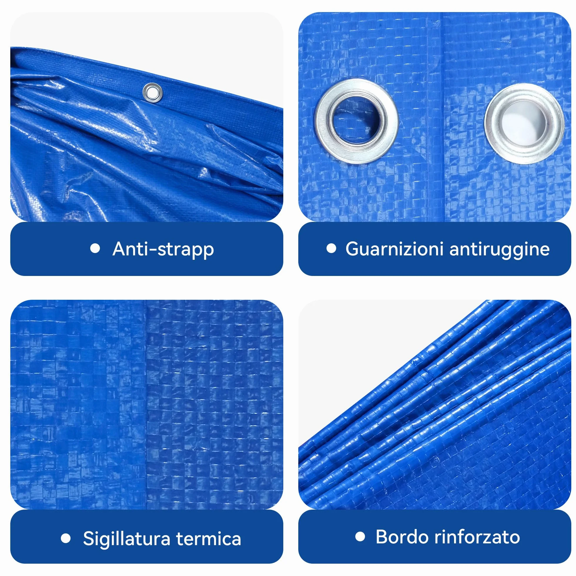 Telone Blu 2.4x3 m 115 g/m², Impermeabile Antistrappo per Carichi Pesanti, con Occhielli, per Campeggio, Giardino, Copertura Tetto e Magazzino