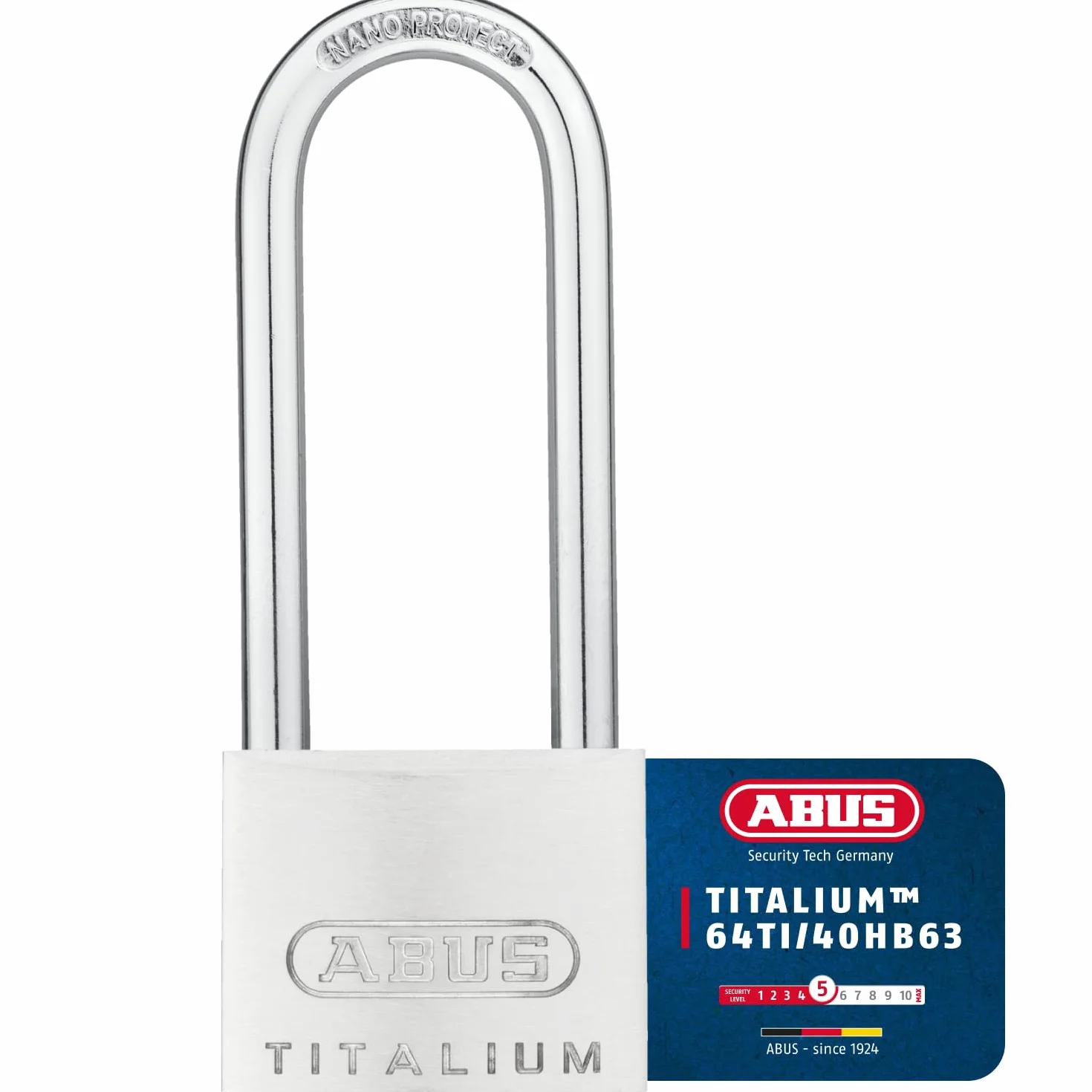 ABUS Lucchetto Titalium 64TI/40HB63 con Grillo Alto - Lucchetto con Corpo in Alluminio Speciale - Grillo in Acciaio Temprato - Livello di Sicurezza ABUS 5