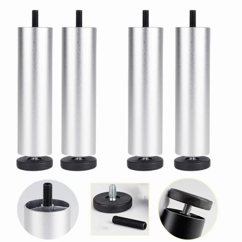 Gambe per Mobili In Metallo,Gambe per Tavoli In Lega di Alluminio,Gambe per Divani Regolabili In Altezza,Gambe per Letto,Con Barra Filettata M8, 0-8 MM Regolabili,4 Pezzi(silver40cm/15.7in)