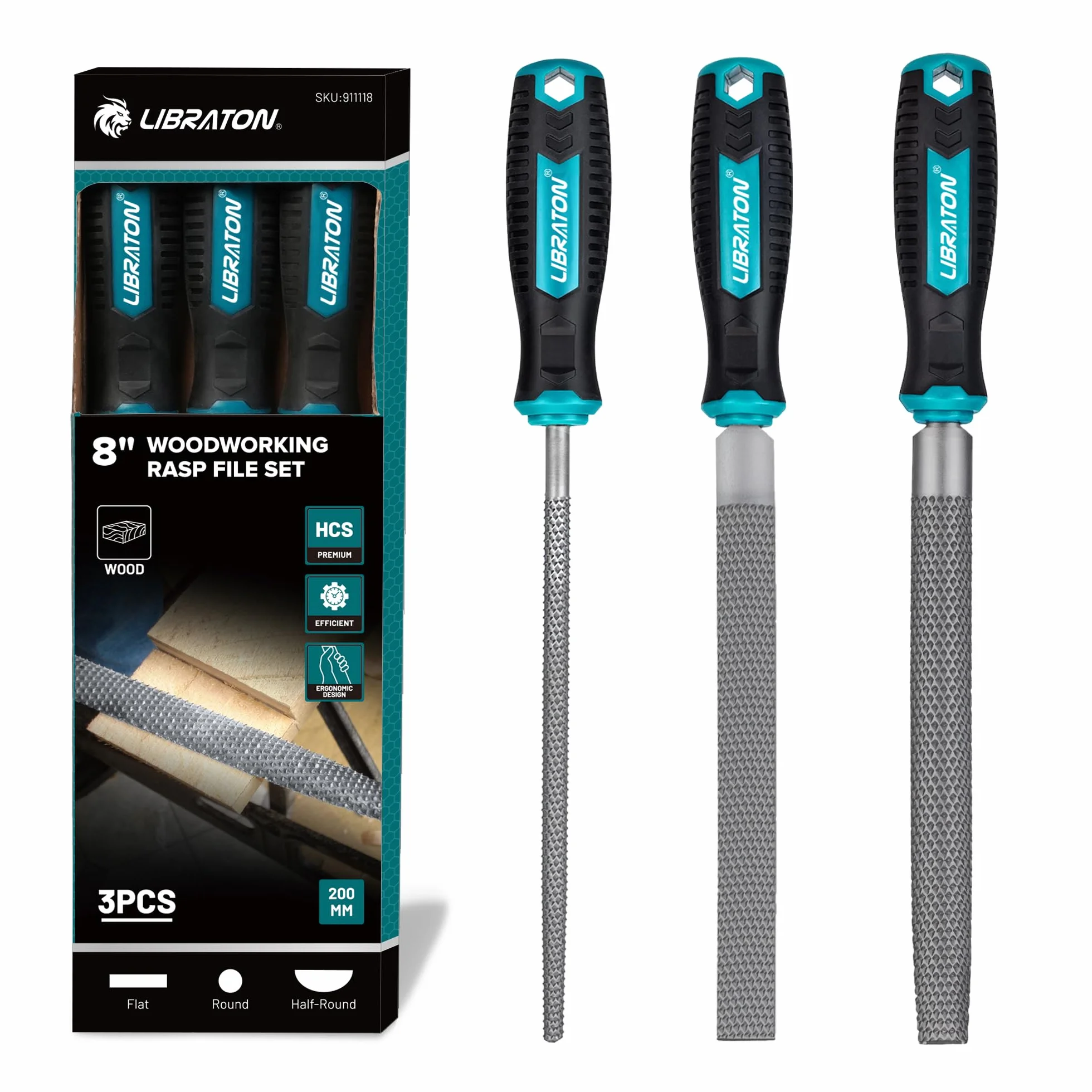 Libraton Set di Raspe per Legno 3 Pezzi, Lime Multiforma Acciaio Carbonio 200mm per Falegnameria