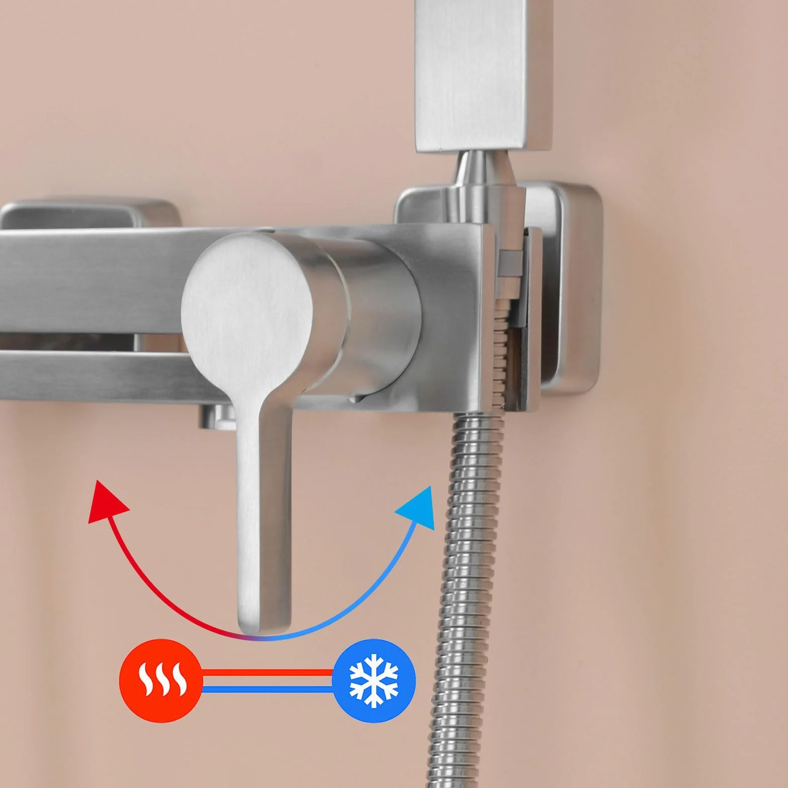 PHASAT Rubinetti per Vasca con Doccetta, Miscelatore per Doccia per Bagno, Rubinetto a Parete Bagno Bocca girevole a 90 °, Nichel Spazzolato PTBL17E