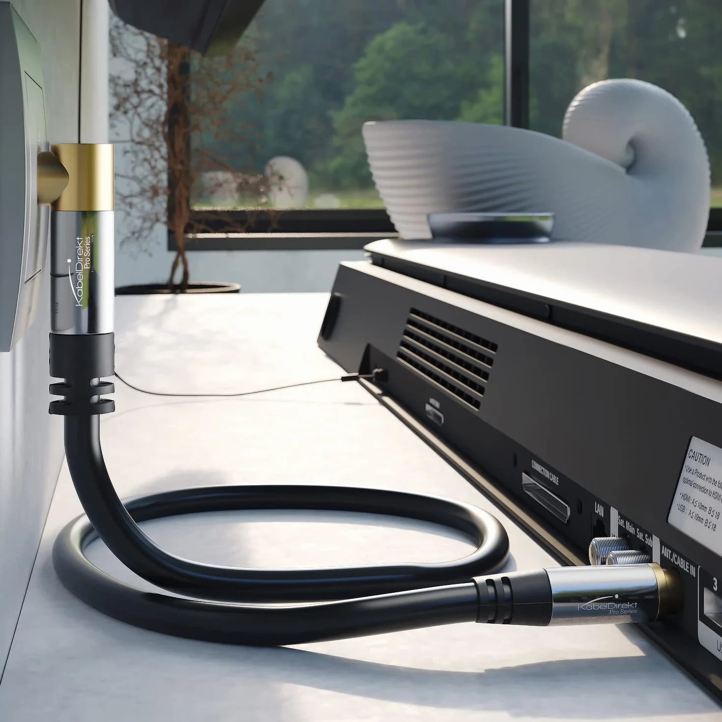 CableDirect - Cavo antenna 4K, cavo TV dritto, connettore ad angolo di 90°, cavo TV con connettori metallici infrangibili per TV digitale e analogica, 5 m (da femmina diritta a maschio angolato per