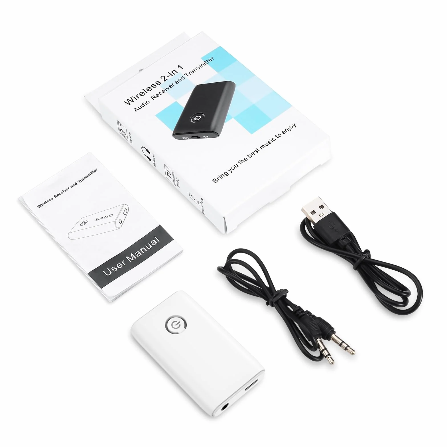 Ricevitore trasmettitore Bluetooth 5.3, adattatore audio wireless Bluetooth 2 in 1 da 3,5 mm con bassa latenza, riduzione del rumore, ricevitore audio plug and play per TV, PC, cuffie,