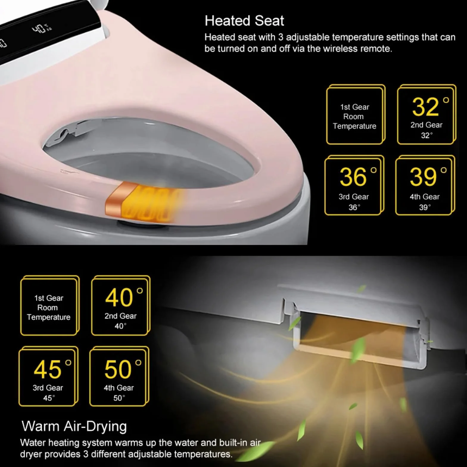 WC intelligente con bidet integrato, apertura automatica, sedile riscaldato, 1,27 GPF, display LED, bianco