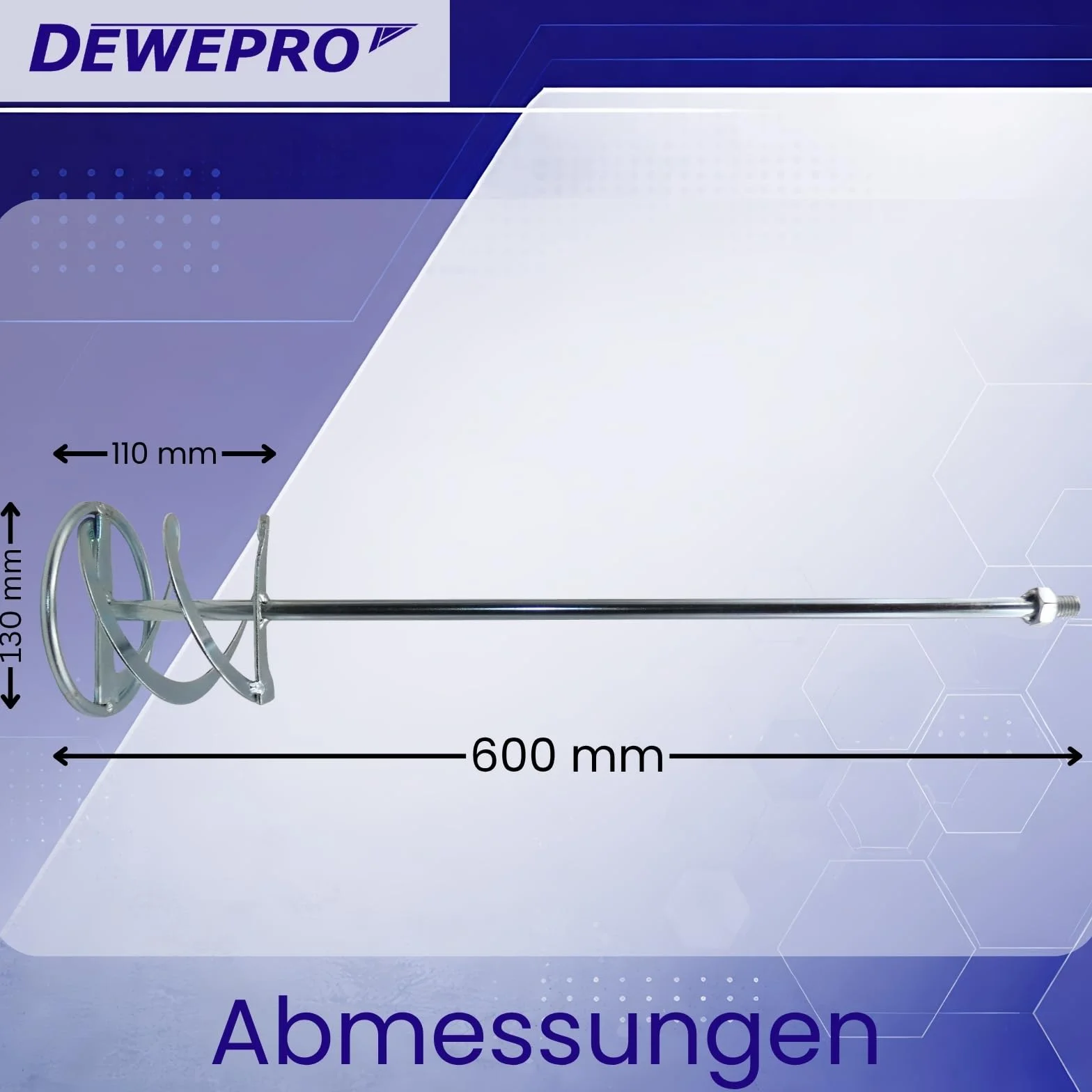 DEWEPRO® Miscelatore a spirale M14 130 mm 600 mm Asta di agitazione doppia spirale zincata