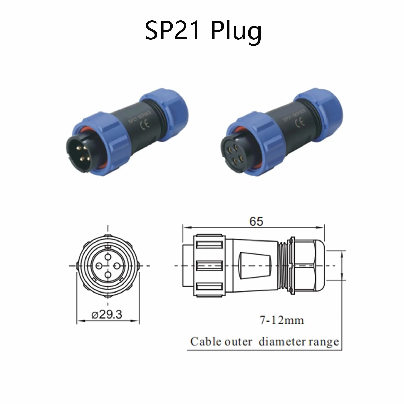 3 connettori per aeronautica SP21 4 poli, IP68 4 pin, spina aviazione senza saldatura, spina impermeabile per lampade esterne, 500 V 30 A (12 AWG cavo a vite crimpatura)