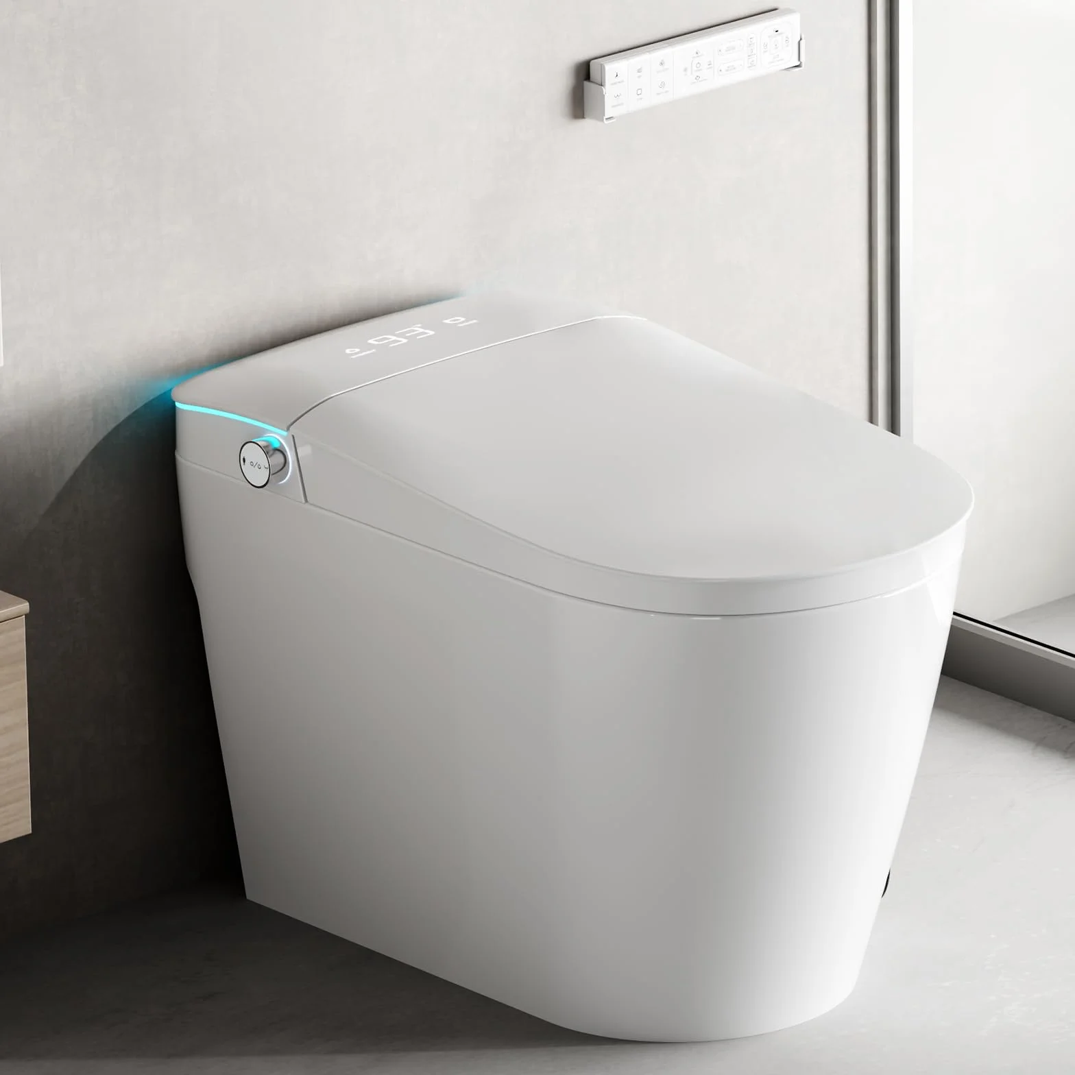 WC intelligente con bidet integrato, sedile riscaldato, luce notturna, soft-close automatico, UV-C, monopezzo