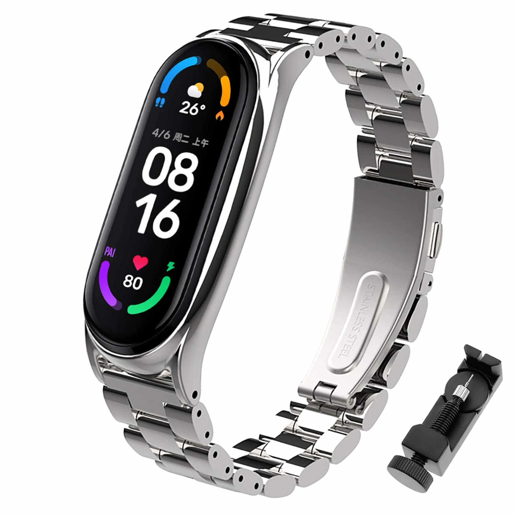 BDIG Cinturino per Mi Band 6 Cinturini Metallo in Acciaio Inossidabile MiBand 5 Bracciale di Ricambio Braccialetto con Links Strumento di Rimozione da Polso Sostitutivo Wristband Cinturini Mi Band 6/5