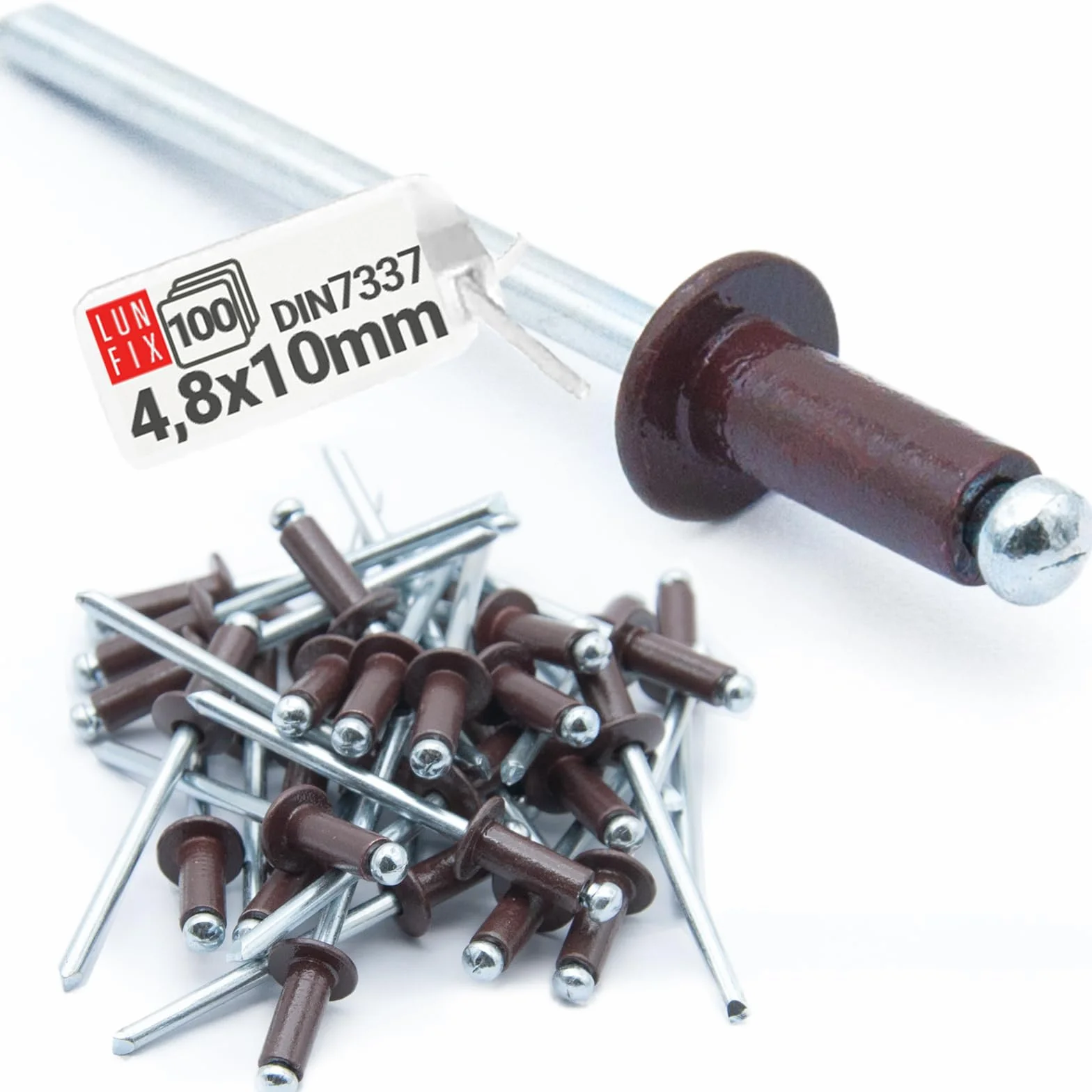 Rivetti ciechi in alluminio DIN 7337 4,8 x 10 mm RAL 8017 marrone cioccolato