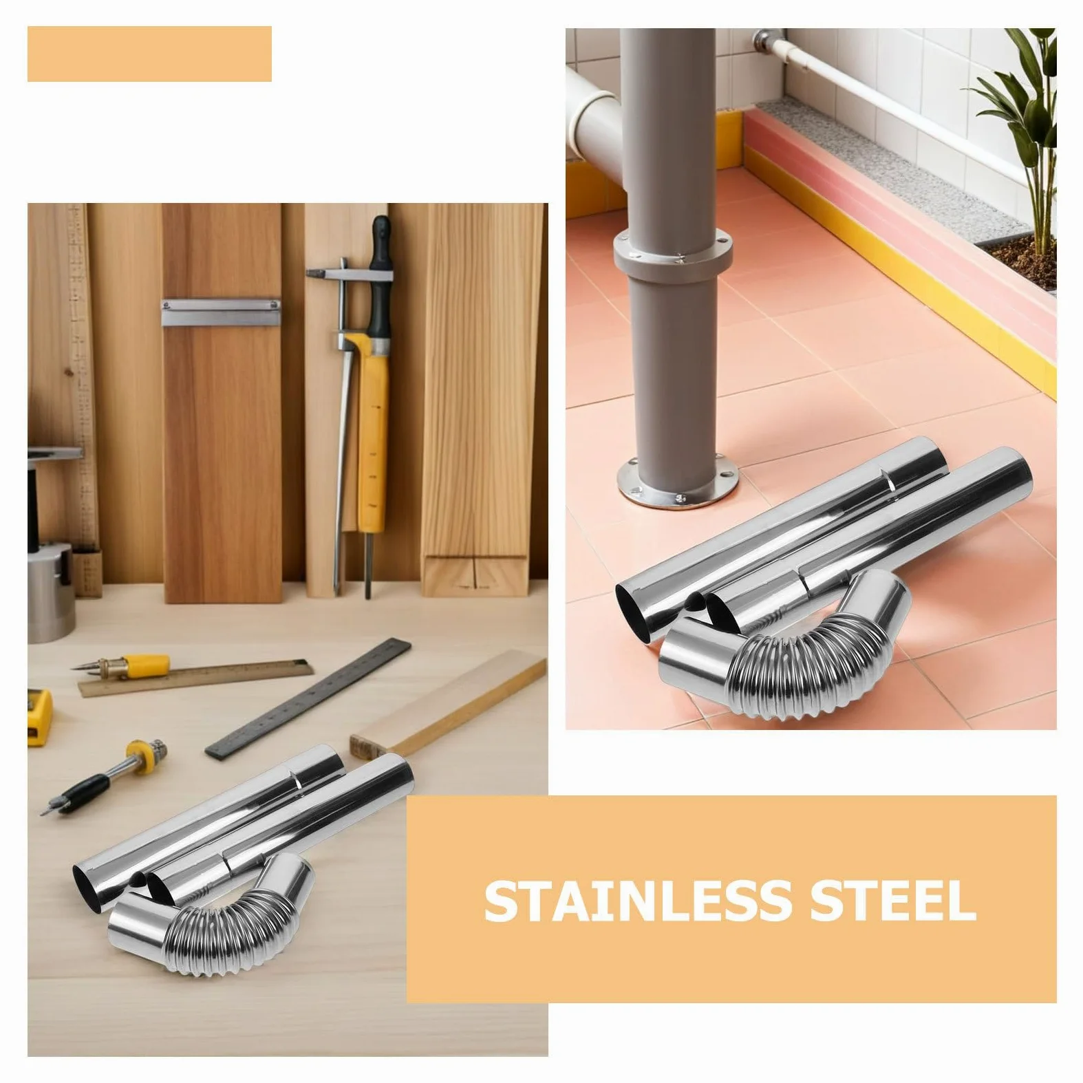 Tubo per Stufa Stufa in Acciaio Inox 4 Pezzi, Argento | Sistema di Canna Fumaria, Uso Interno e Campeggio, Resistenza All'ossidazione, Tenuta e Manutenzione Semplice