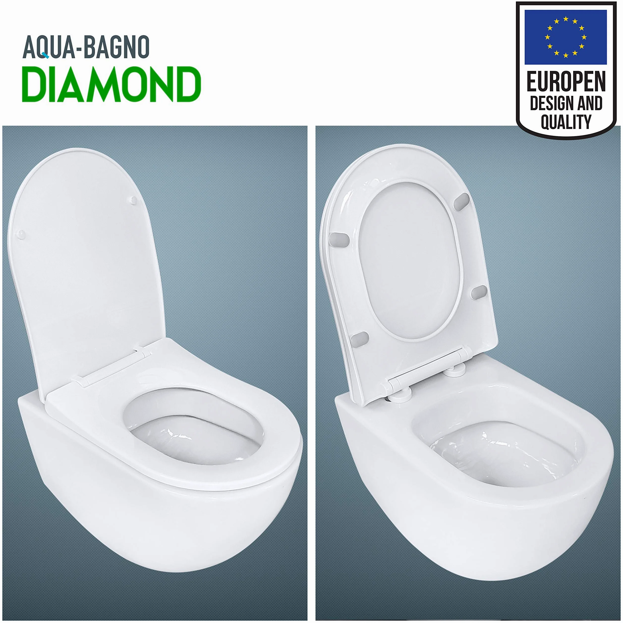 Aqua Bagno Diamond Diamond Universal D-Form Premium - sedile WC di alta qualità in polipropilene con chiusura softclose ed estraibile - sedile WC - coperchio WC