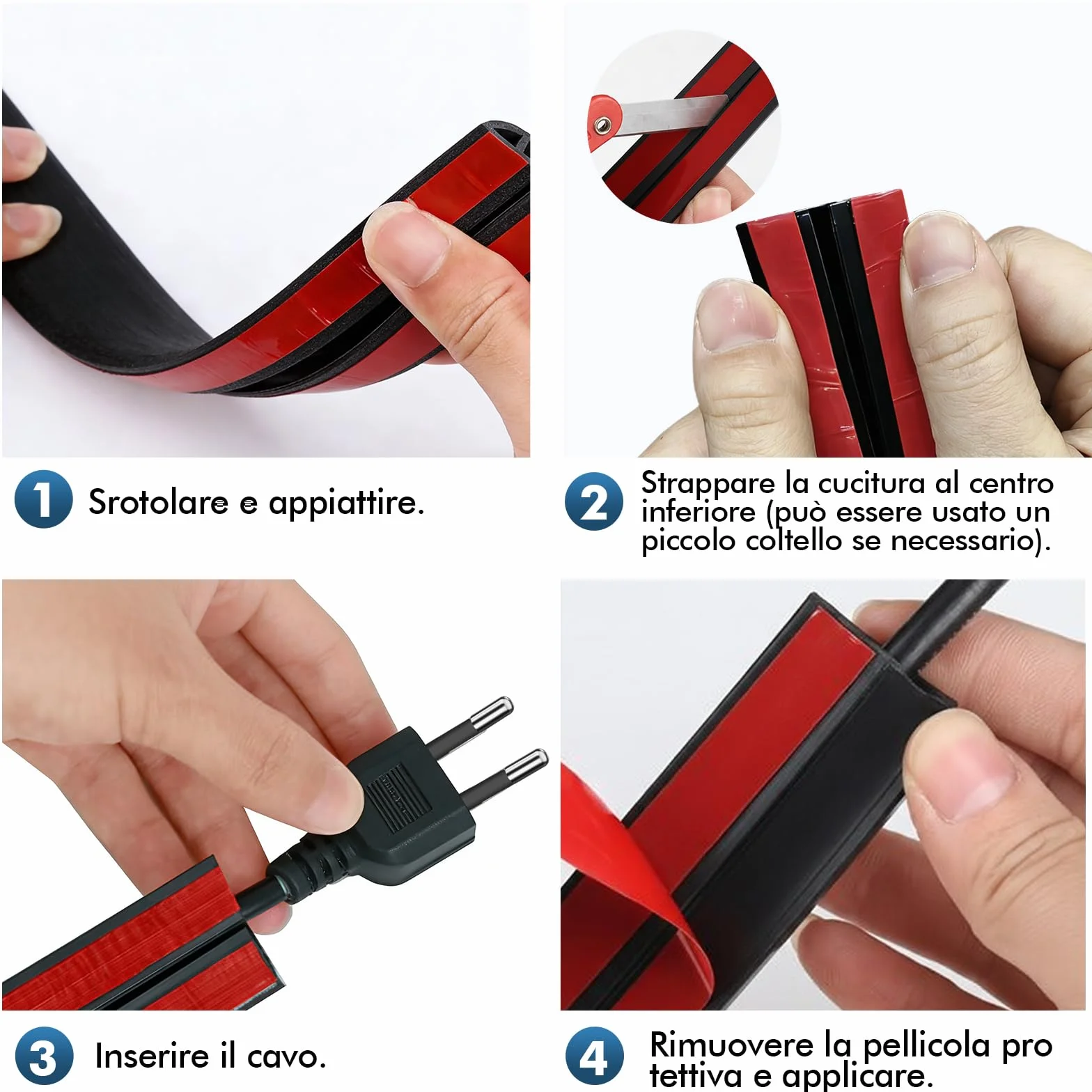 Shinfly Canalina da Pavimento Passacavi Calpestabile Autoadesiva PVC 1.6m 12x10mm Nero