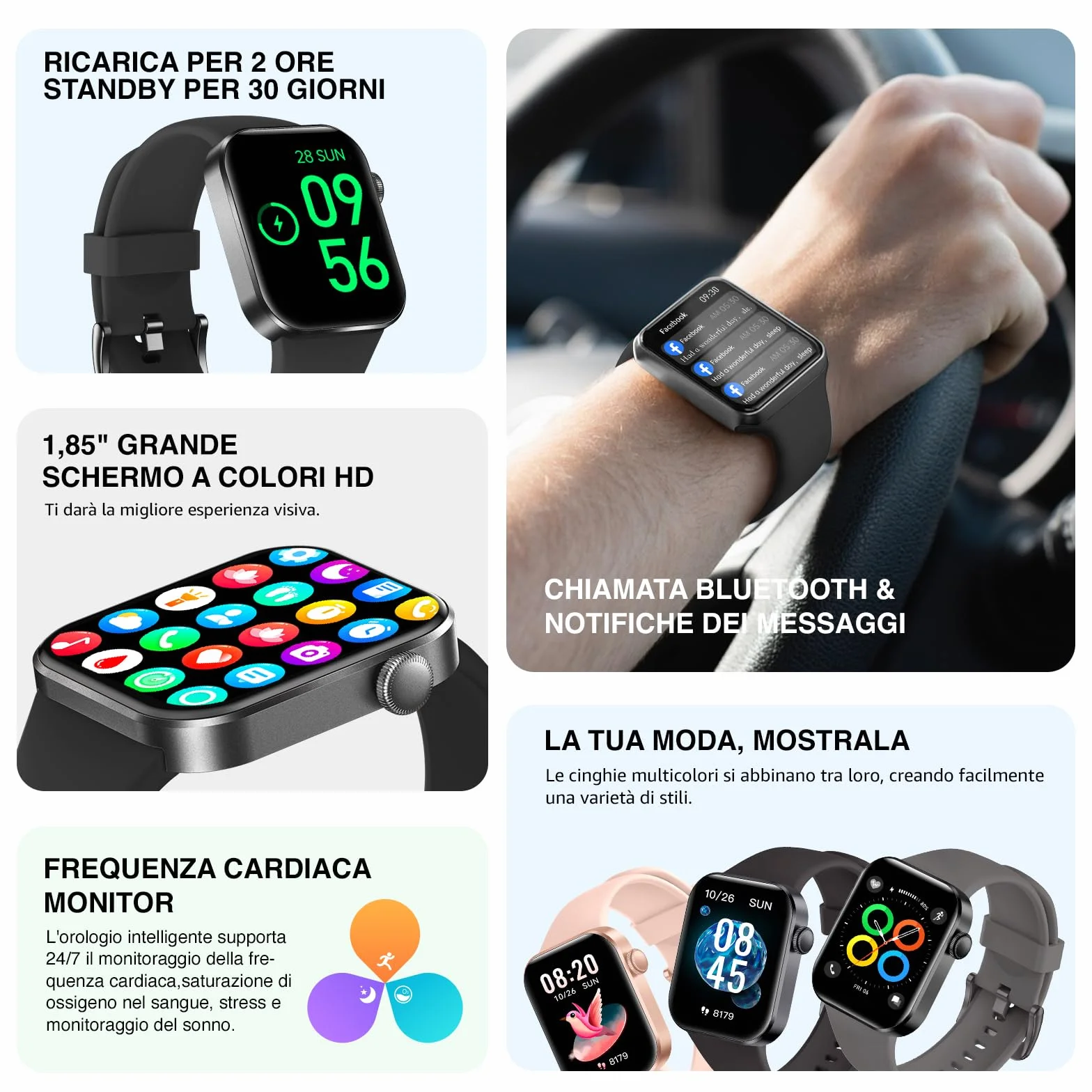 Smartwatch Uomo Donna, 1.85" Orologio Smartwatch con Effettua/Risposta Chiamate, 140 Sportive Smart Watch con Contapassi/Sonno/Cardiofrequenzimetro/SpO2, Impermeabil IP68 Smartband per Android iOS