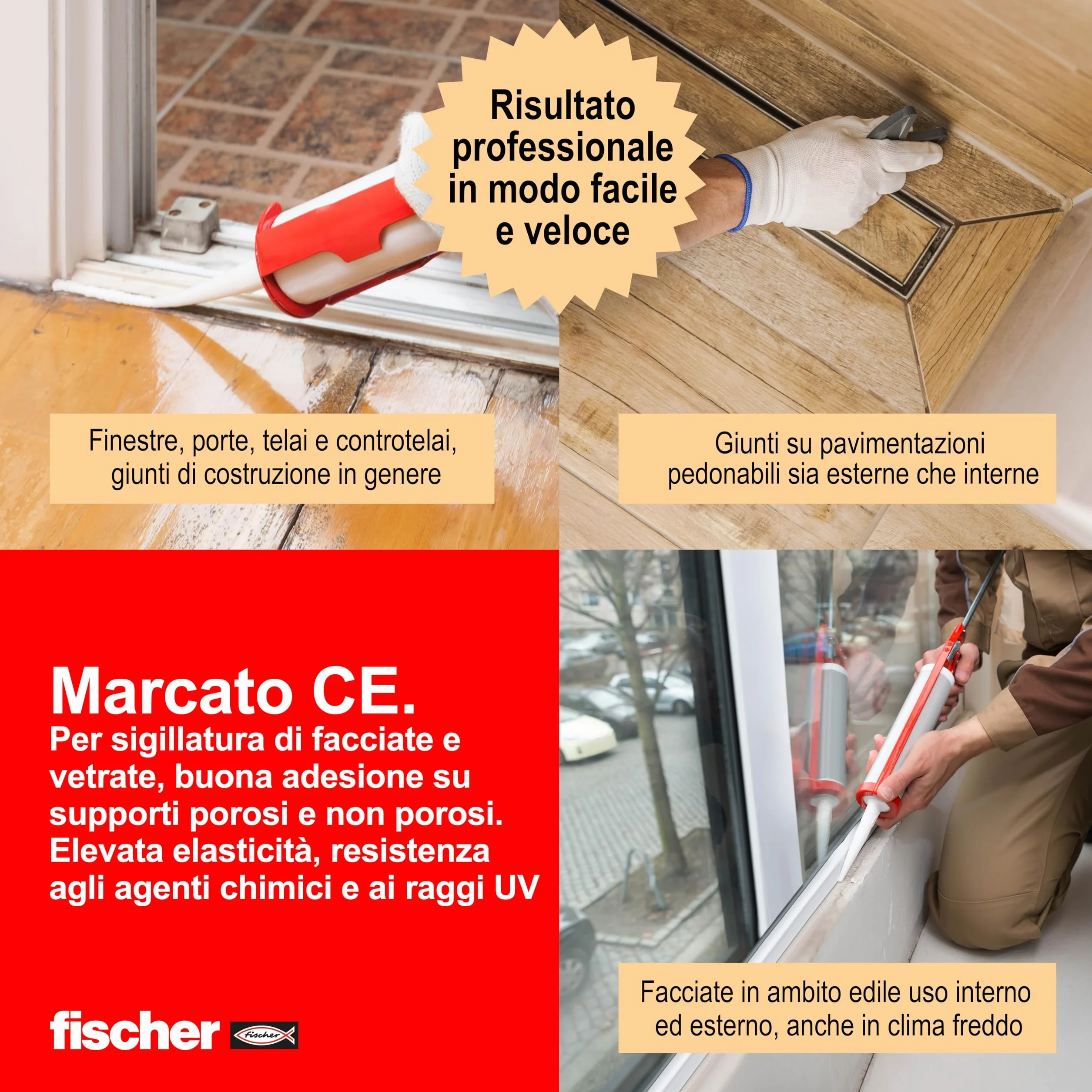 Fischer SNF Silicone Sigillante Legno Trasparente Neutro a Basso Modulo Elastico Esterno/Interno