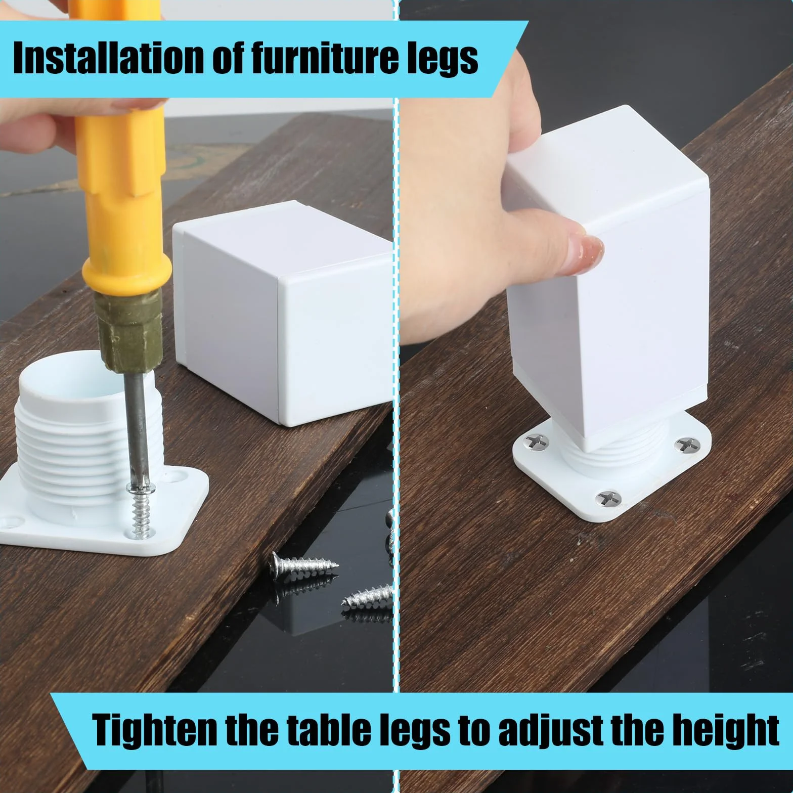 Piedini Regolabili per Mobili 8cm Quadrata Alluminio Bianco 4 Pezzi