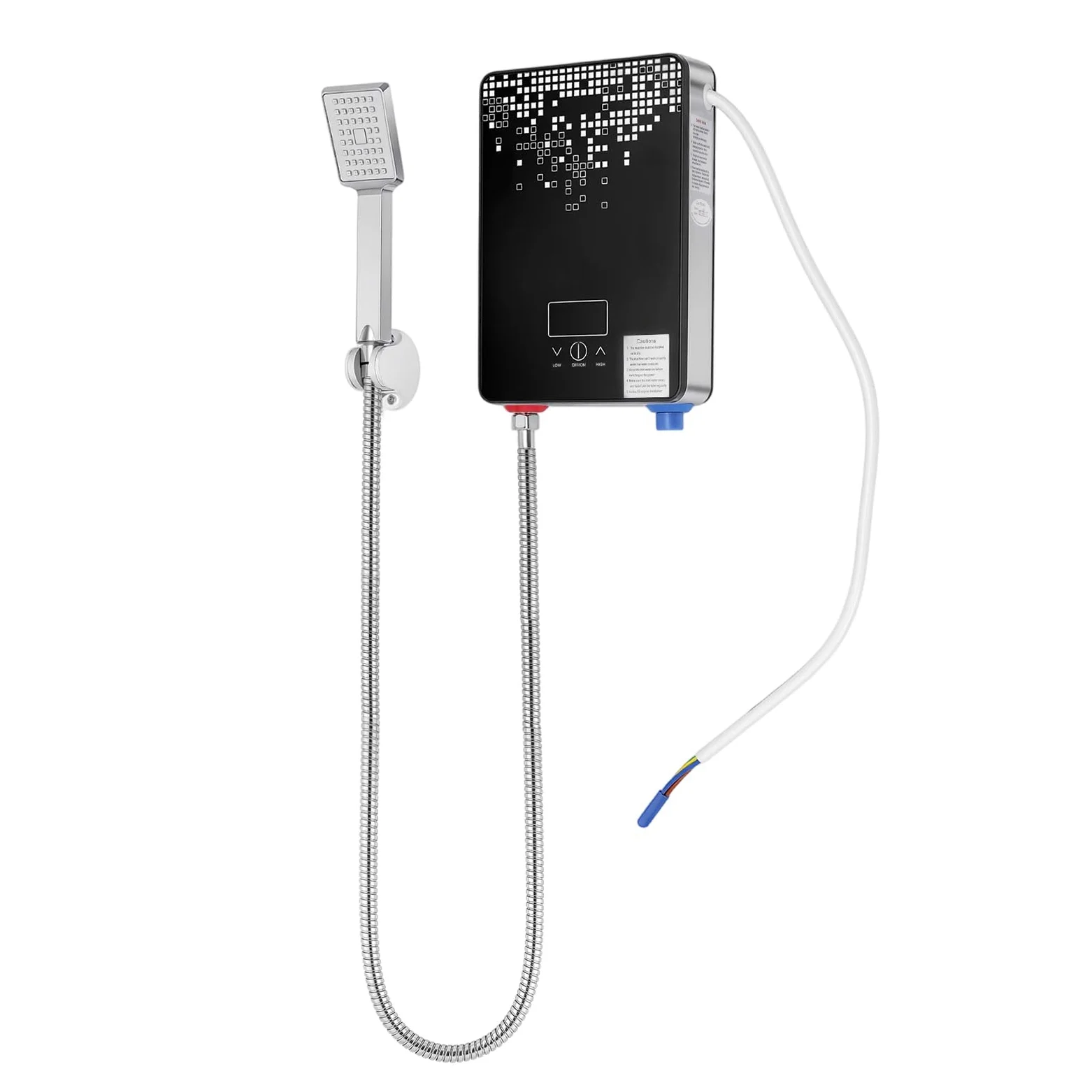 Scaldabagno elettrico 6500W con doccetta, indicatore di temperatura LED, mini scaldabagno montato a parete per doccia e cucina, funzione memoria, IPX24, protezione dall'acqua - 86-131°F (30-55°C)