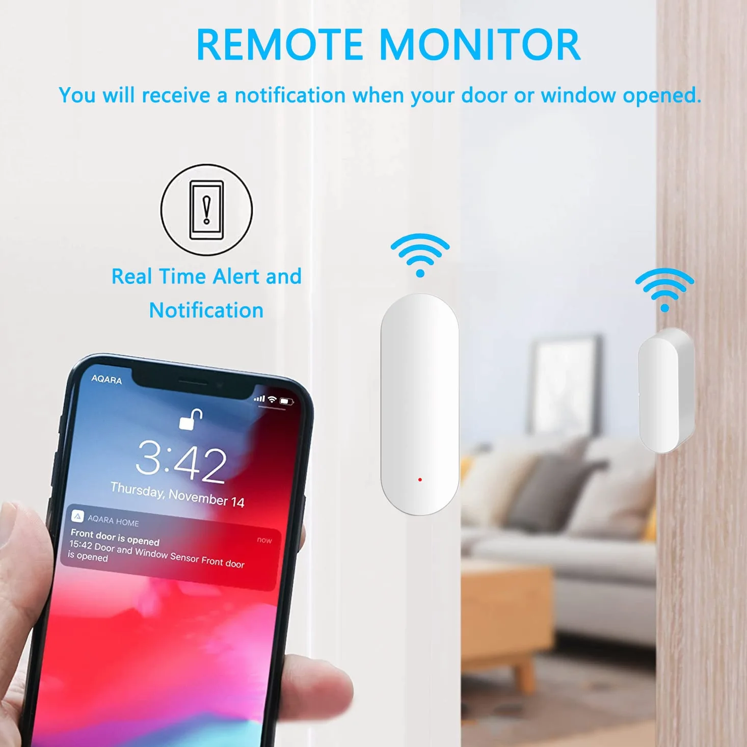 Sensore porta WiFi, sensore di contatto intelligente finestra, sensore di contatto wireless, allarme per porta finestra, compatibile con Alexa e Google Assistant, nessun hub necessario,4 Pack