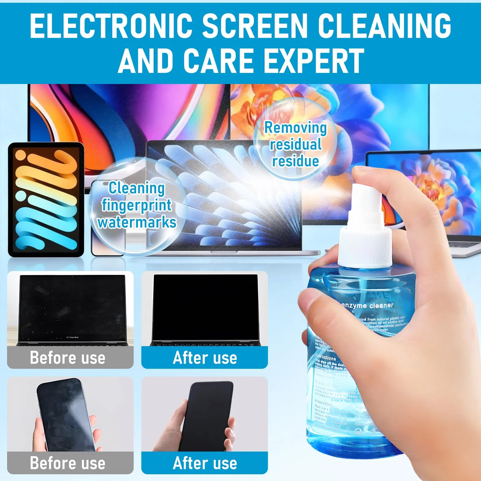 200ml Kit Pulizia Pc, Detergente Schermi Elettronici, Pulisci Schermo Pc + Panno Microfibra Schermo, Spray Pulizia Schermo per Monitor, Laptop, Tablet, Display di Computer