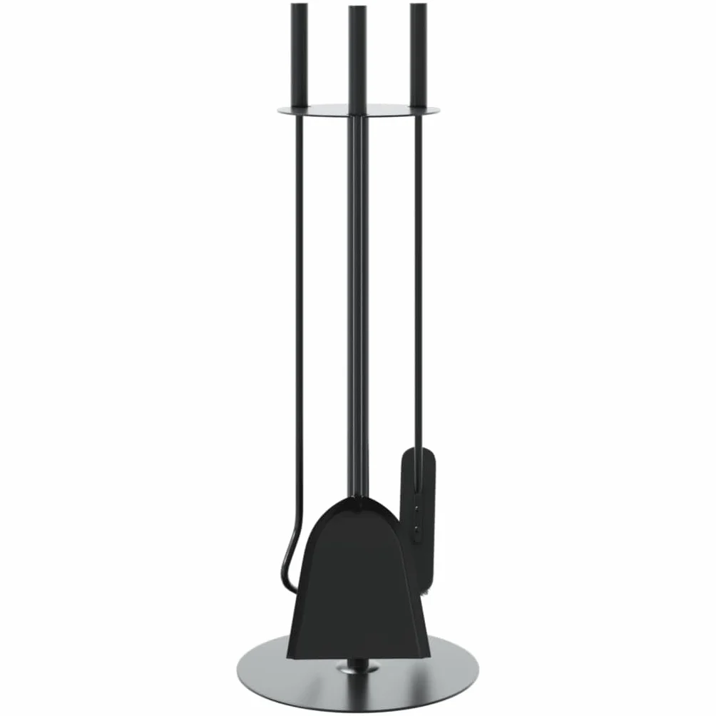 Gecheer Set di Attrezzi per Camino, 4 Pezzi con Supporto portaoggetti 22x59 cm in Acciaio Nero, Scopa Pala Gancio per Camino Domestico
