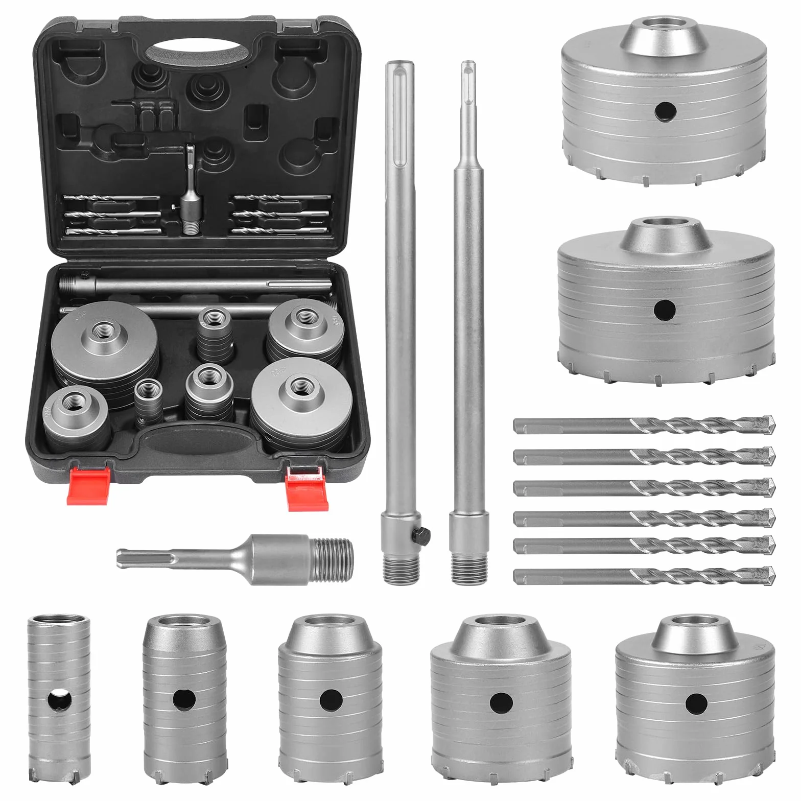 EXLECO Carotatrice Muro Set 7 Punte Cave 30-110mm SDS Plus & SDS Max 6 Punta Centraggio