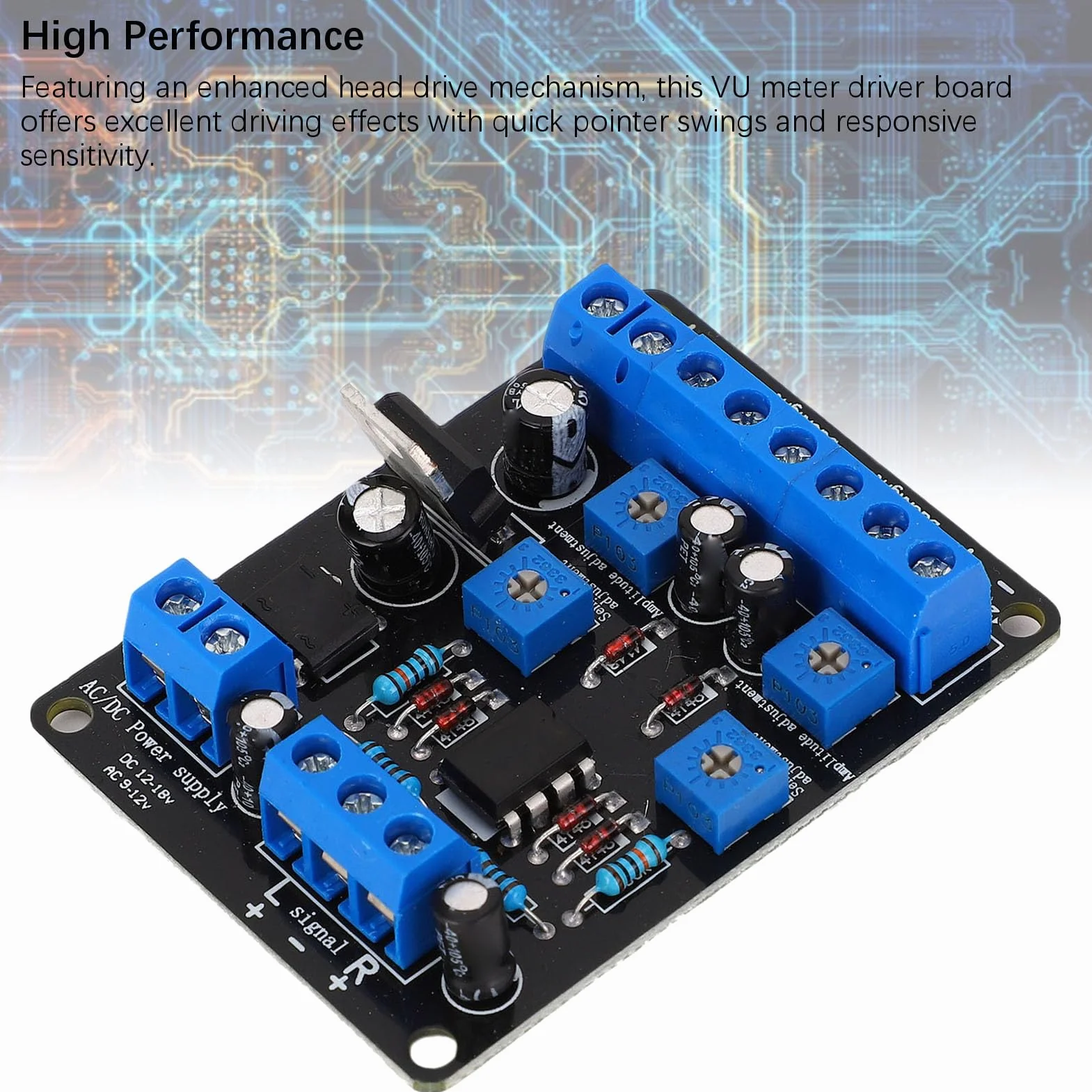 SEAFRONT Scheda Driver VU Meter Scheda Driver Livello DB Meccanismo di Azionamento della Testina Migliorato Ingresso CA 9-12 V CC 12-18 V con Regolazione di Ampiezza e sensibilità per la