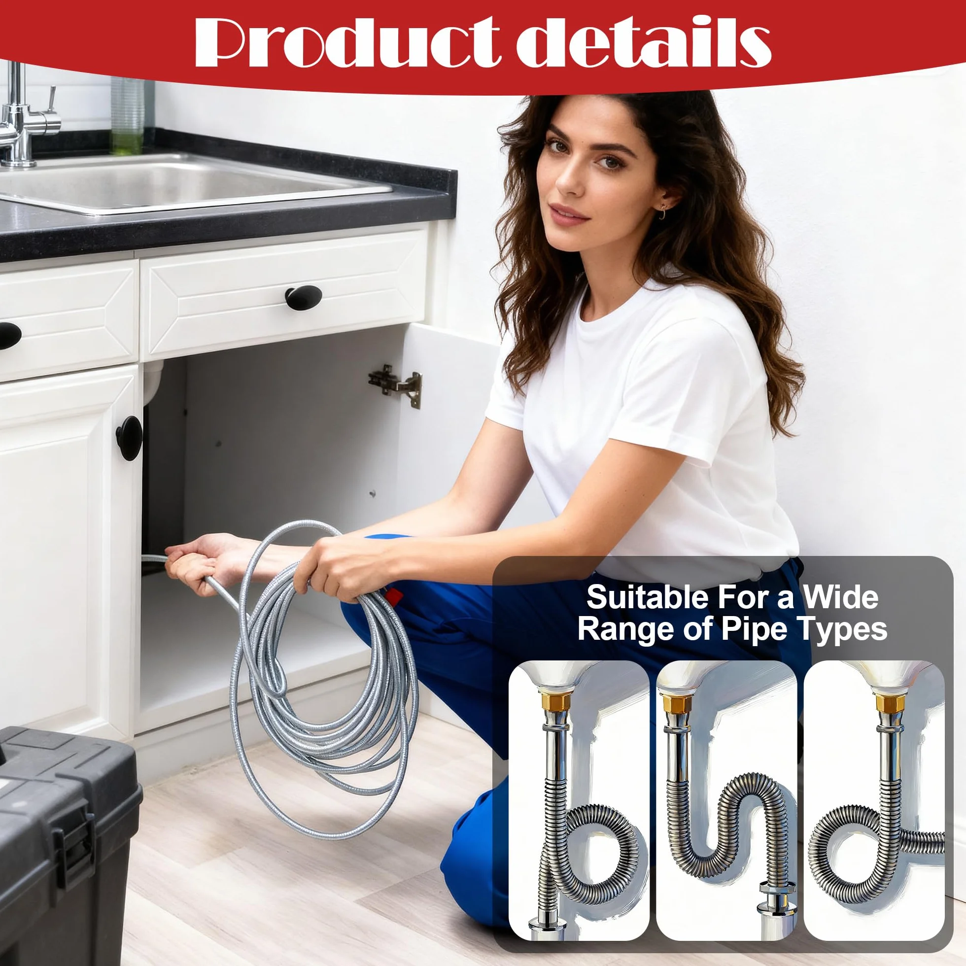 Sturatubi Sonda 5 m x 6 mm, Coclea per Pulizia Tubi Cucina Bagno