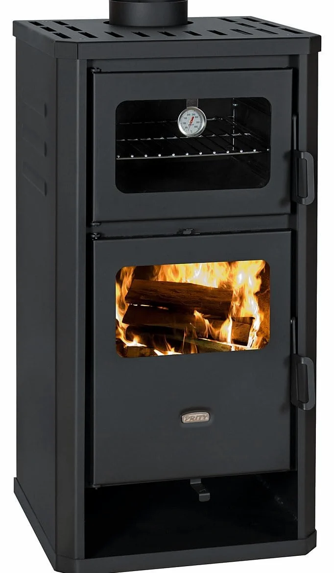 Prity FM D - Stufa a legna con forno e rivestimento d'acqua, riscaldamento centralizzato, certificato CE, stufa a legna