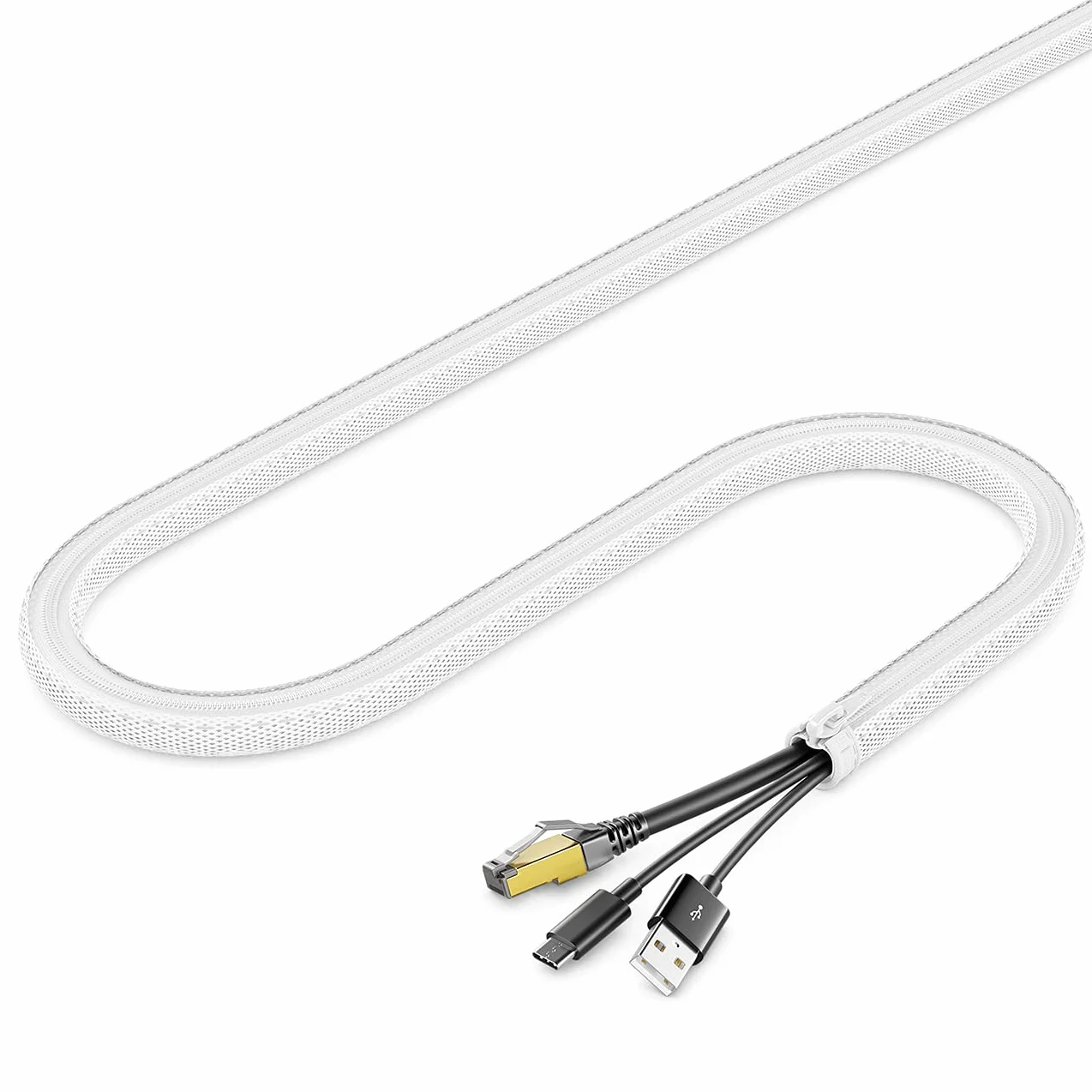 deleyCON 1,5m Tubo Raccogli Cavi Flessibile 15mm Diametro Gestione Cavi Bianco