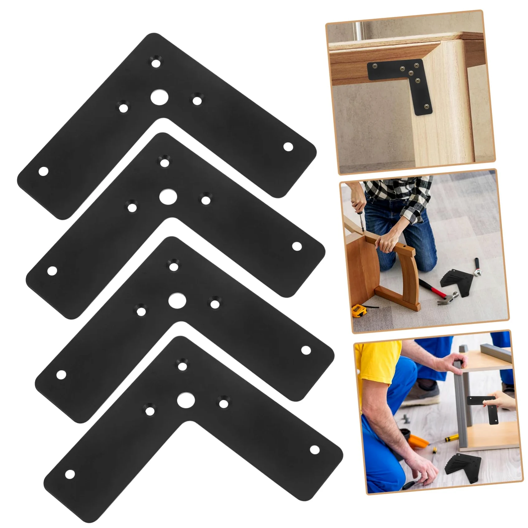 10 Pezzi Staffe Angolari a 90 Gradi in Ferro Nero, Supporto Robusto per Mobili e Legno, Installazione Semplice, Rinforzo per Mensole