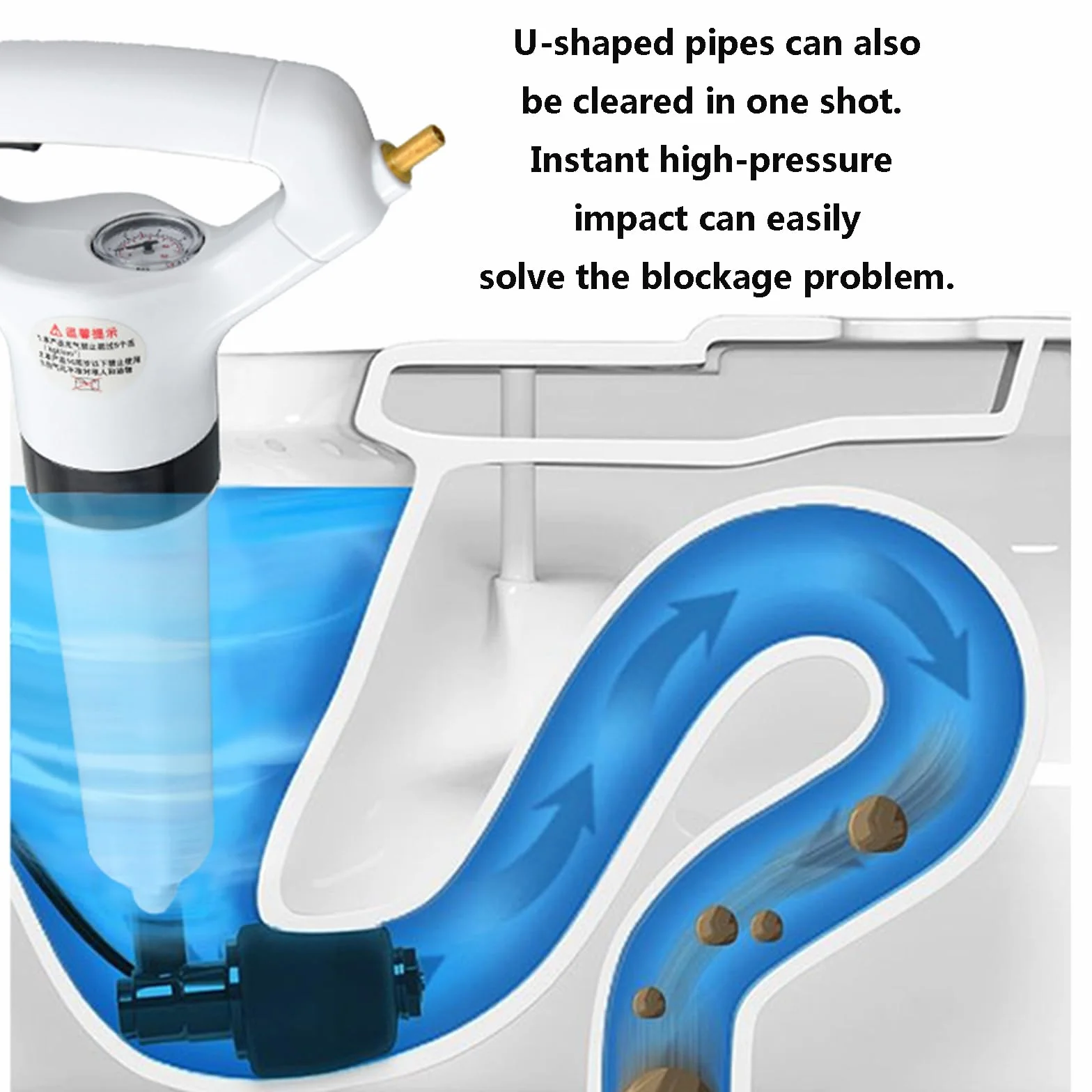Pompa Stura scarichi a Pressione Stantuffo per WC Sturalavandini a Pressione Sturatubi ad Aria Compressa2 in 1 Stura WC per Disintasare WC/Lavello/Vasca/Scarico a Pavimento