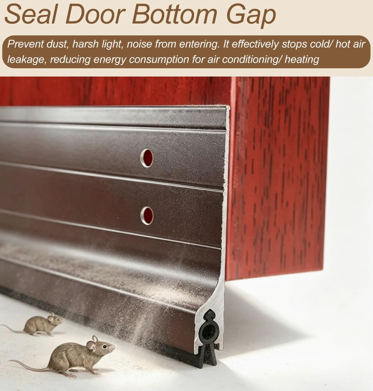 Paraspifferi Sottoporta Paraspifferi Insonorizzato in Lega di Alluminio per Porte | Guarnizione Inferiore Adesiva per Porte, Sotto La Porta(Brown,71cm(28"))