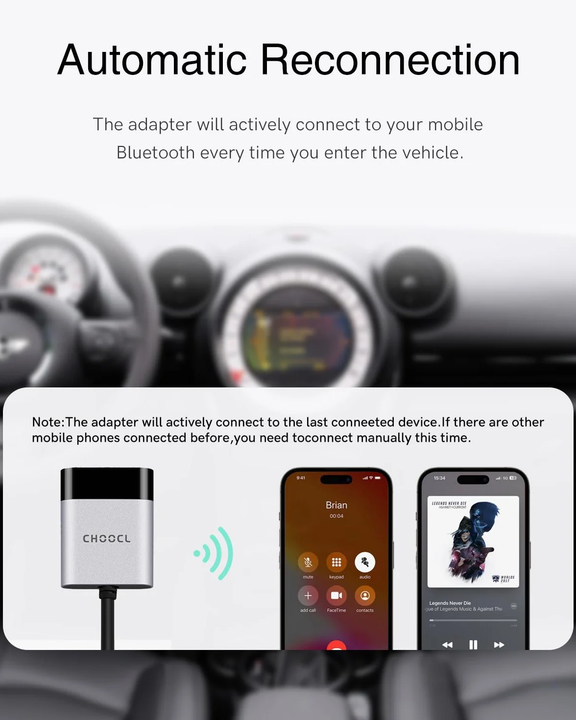 Adattatore Bluetooth per auto per BMW Mini CIC con Boost CD Sistema- Cavo USB e AUX Connettività, trasmettitore Bluetooth compatibile con iOS/Android