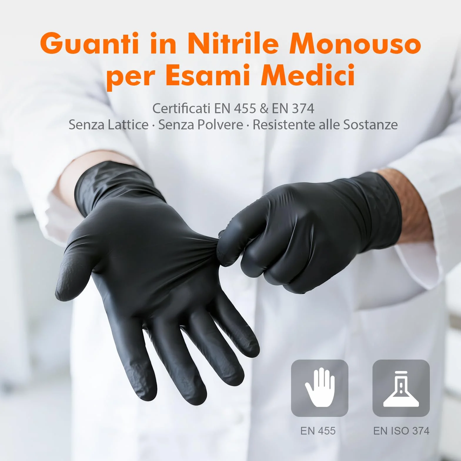 GRIFEMA Guanti in Nitrile Neri 100 Pezzi Taglia, Monouso Senza Polvere e Lattice, Uso Alimentare, Alta Sensibilità Tattile, EN 455/374-M