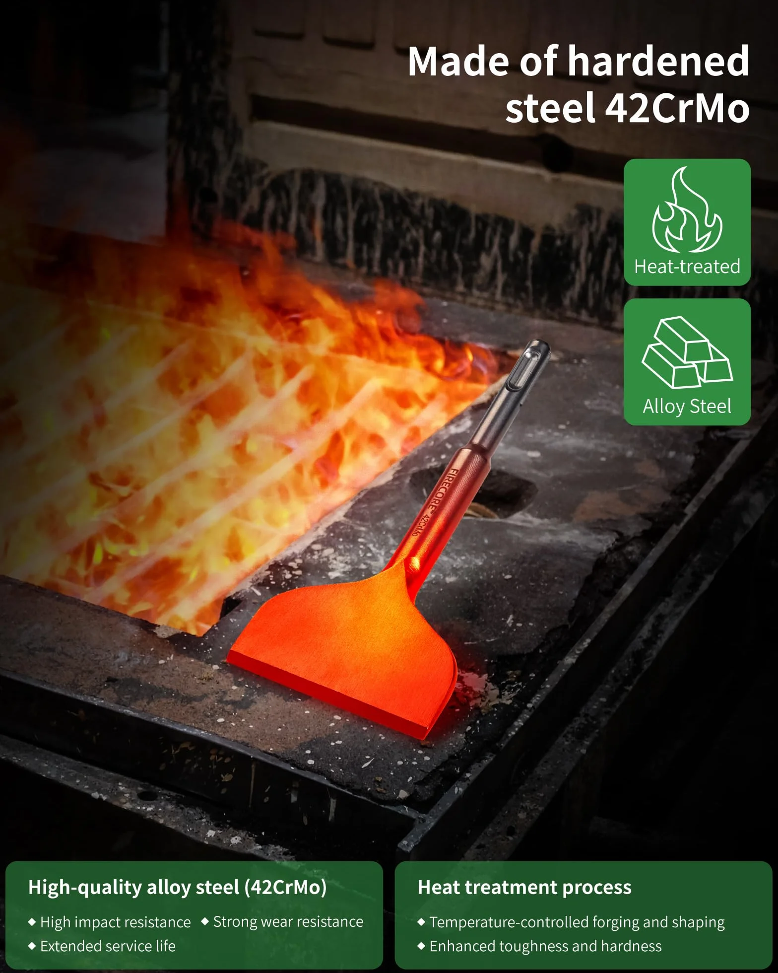 Firecore Scalpello SDS Plus 165 mm x 75 mm Acciaio Speciale 42CrMo