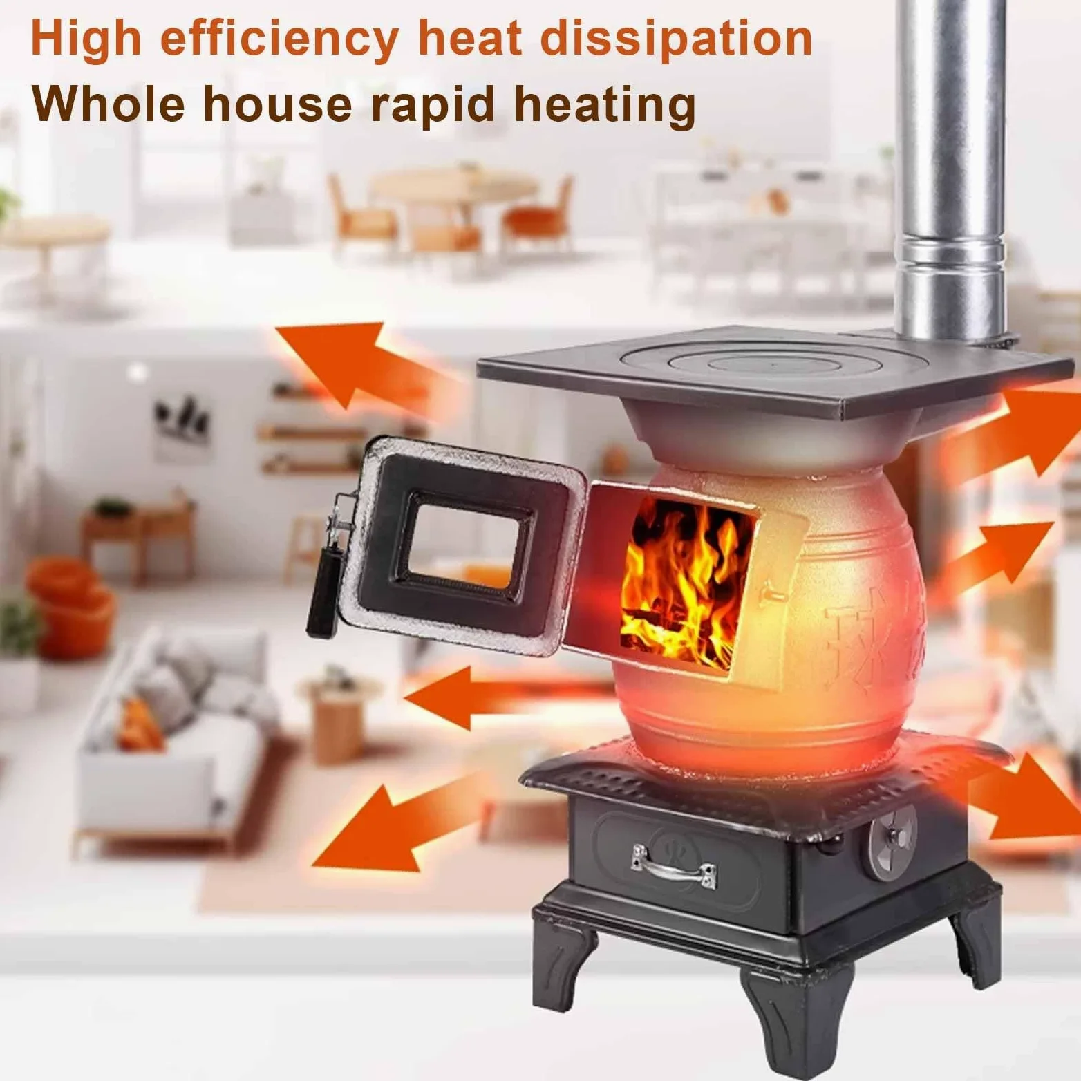 Stufa a Legna In Ghisa con Finestra di Osservazione del Fuoco, Efficiente Dissipazione del Calore Combustione Secondaria, Completamente Saldato Senza Fumo Stufe a Legna da Interno