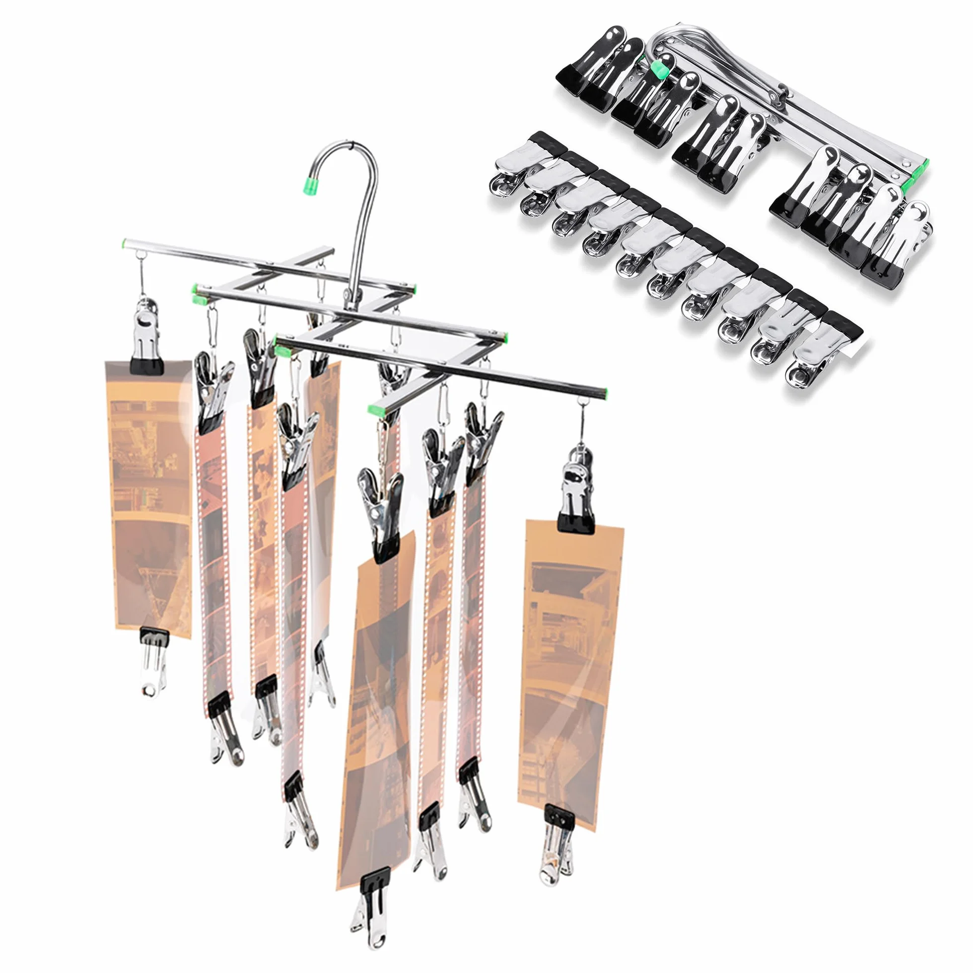 JJC 35 mm 120 Negative Film Asciugatura Hanging Rack con 10 clip, in acciaio inox pieghevole gancio per 135 120 film formato, accessori per lo sviluppo camera oscura