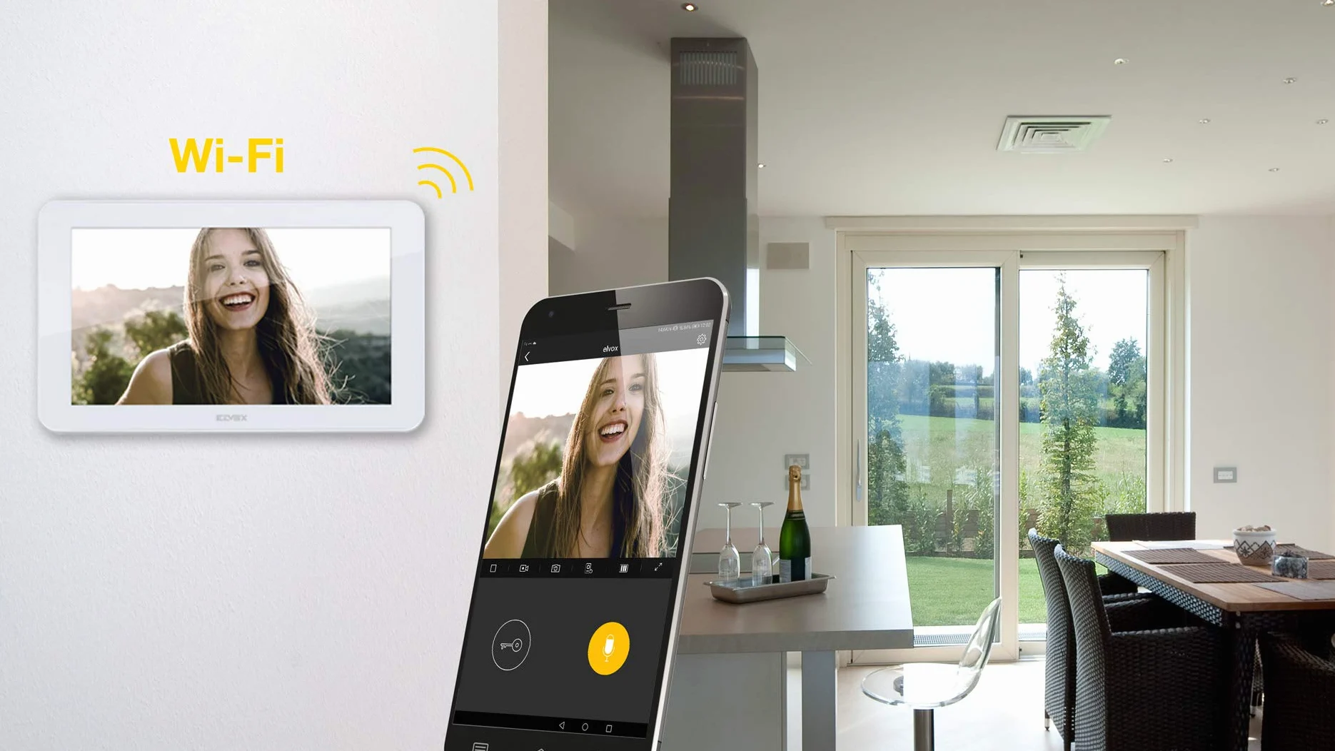 Vimar K40946 Kit Videocitofono Smart Bifamiliare con 2 Monitor Touch Screen Vivavoce, Targa Audiovideo 2 Pulsanti con Cornice Parapioggia, 2 Alimentatori Multispina, Bianco