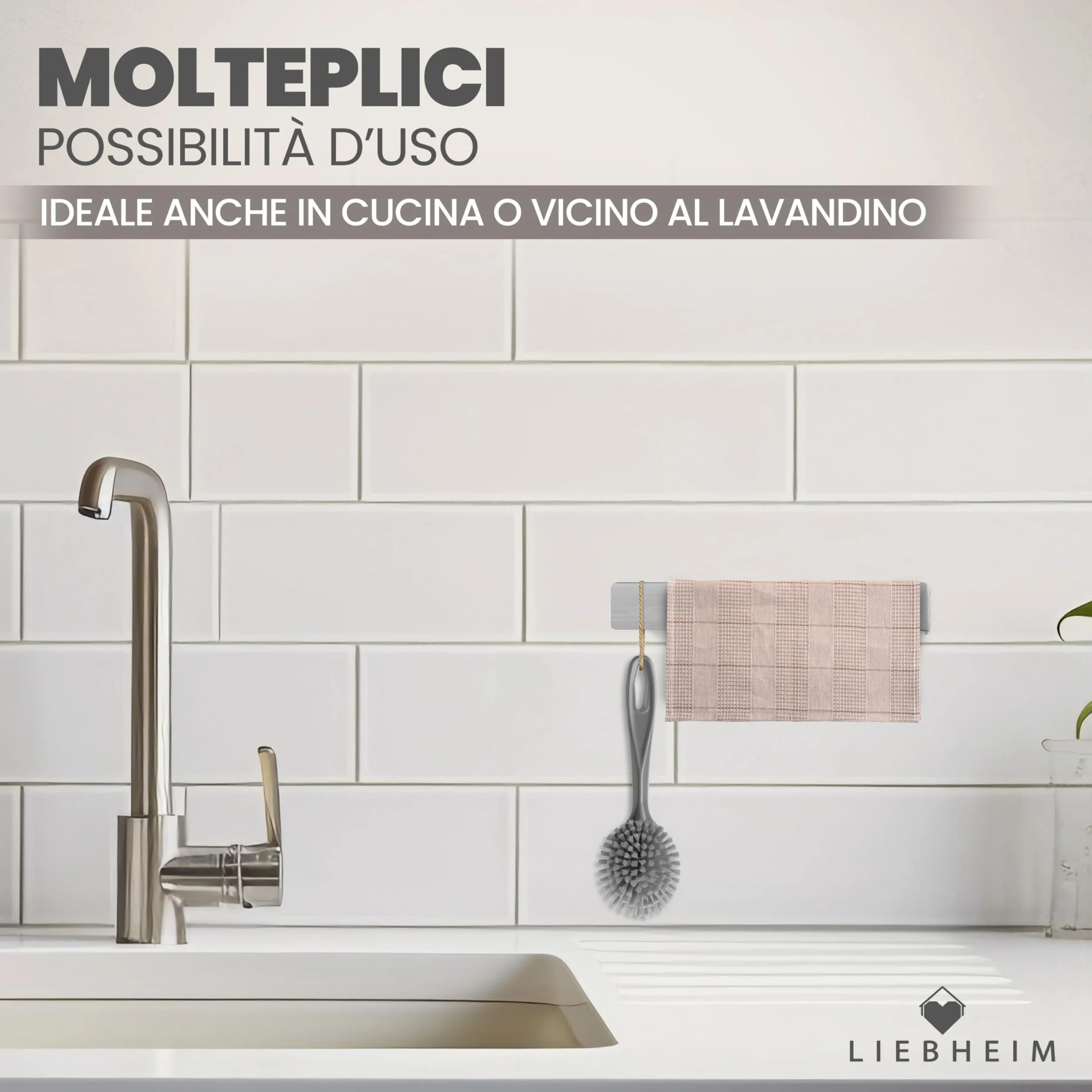 LIEBHEIM Barra portasciugamani in acciaio inox 22 cm senza forare nastro adesivo extra large