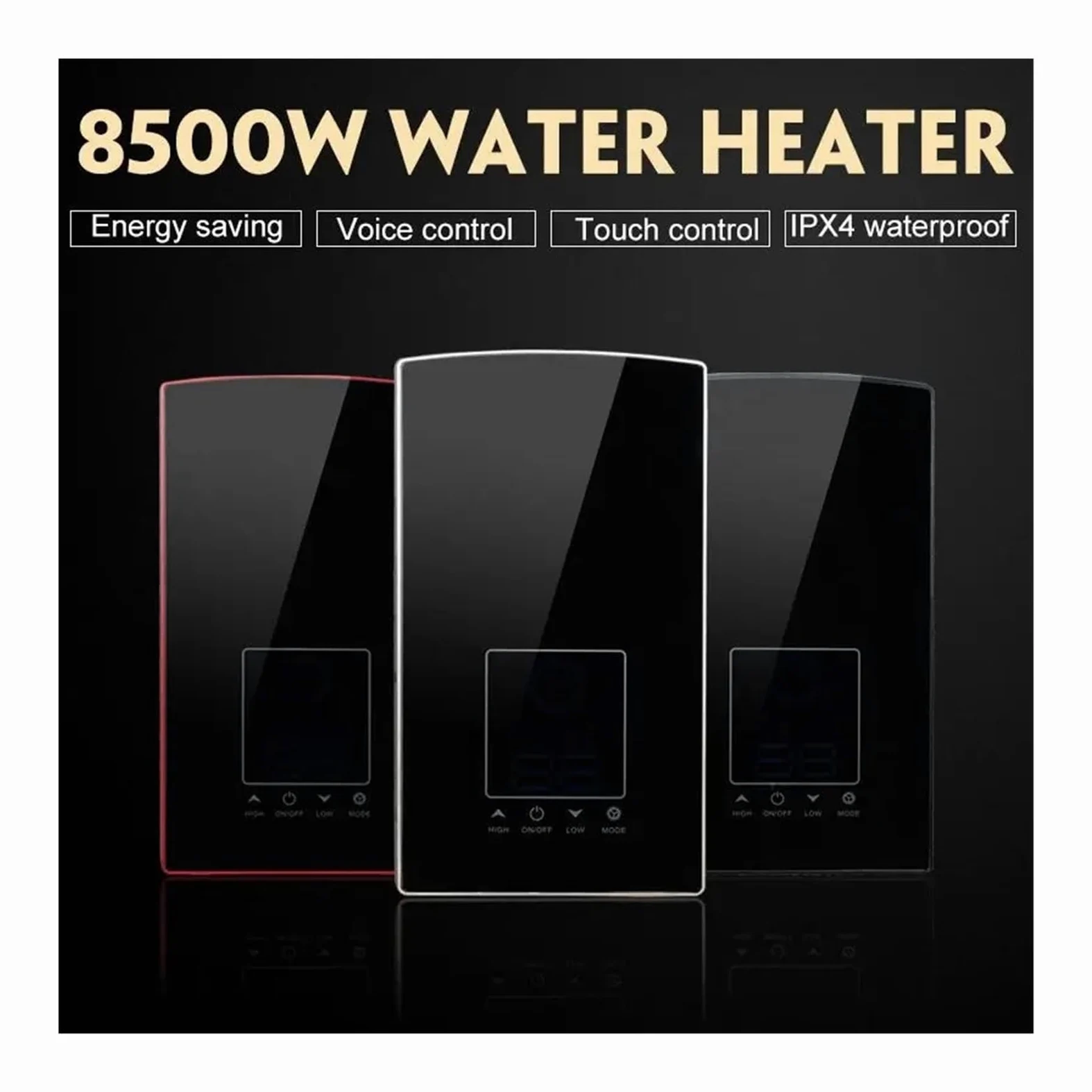 Scaldabagno Elettrico Digitale LCD Da 8500 W. Controllo Vocale Toccante. Scaldacqua Istantanei Senza Serbatoio A Temperatura Costante riscaldare rapidamente(Gold)