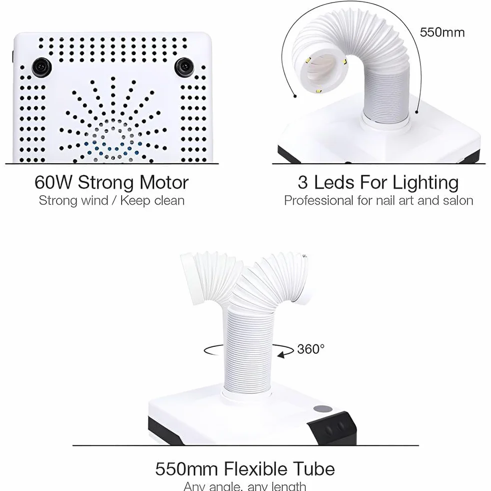 Mini assorbitore di fumo con luce LED portatile per polvere unghie fumi saldatura aspirapolvere da tavolo silenzioso white