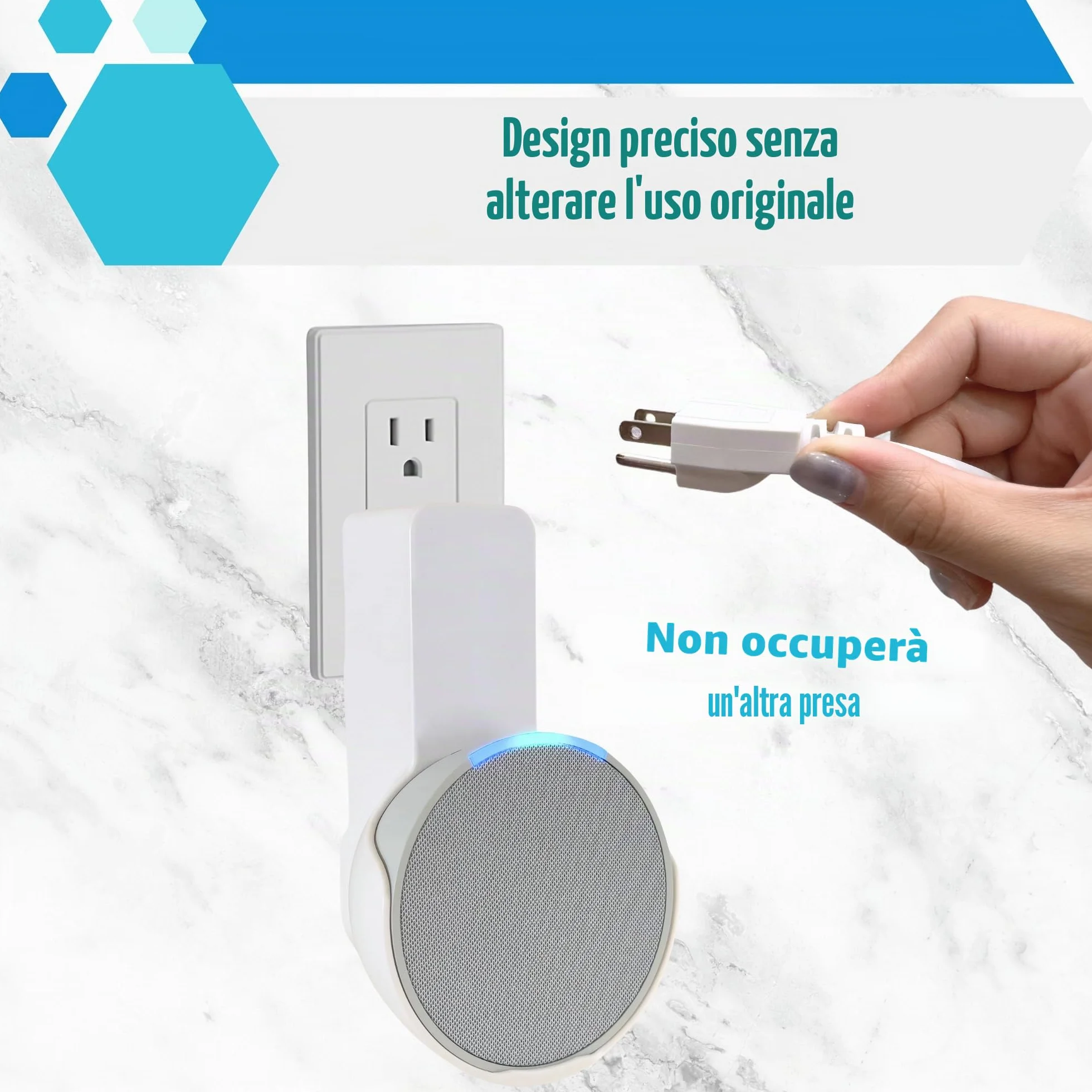 Sintron Supporto da Parete per Echᴏ Pop, Supporto per Altoparlante Intelligente, Staffa Salvaspazio per Presa, Nessuna Vite o Foratura, Gestione Cavi Integrata, Compatibile con Google Nest (Bianco)