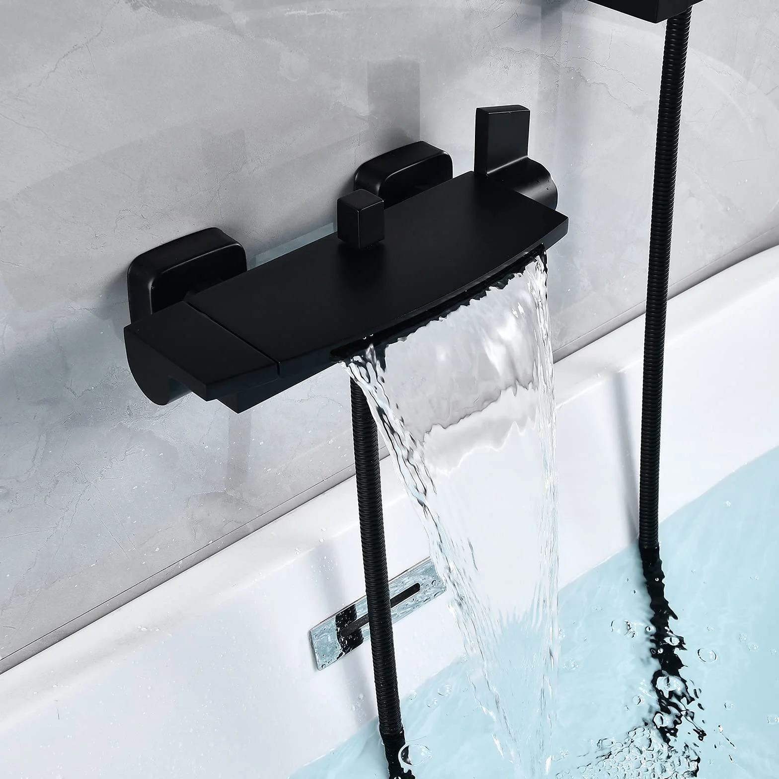 Miscelatore Vasca Da Bagno A Cascata Rubinetto Per Vasca Da Incasso A Parete, Doccia A Cascata, Doccia Calda E Fredda, Rubinetto Per Vasca (Nero)