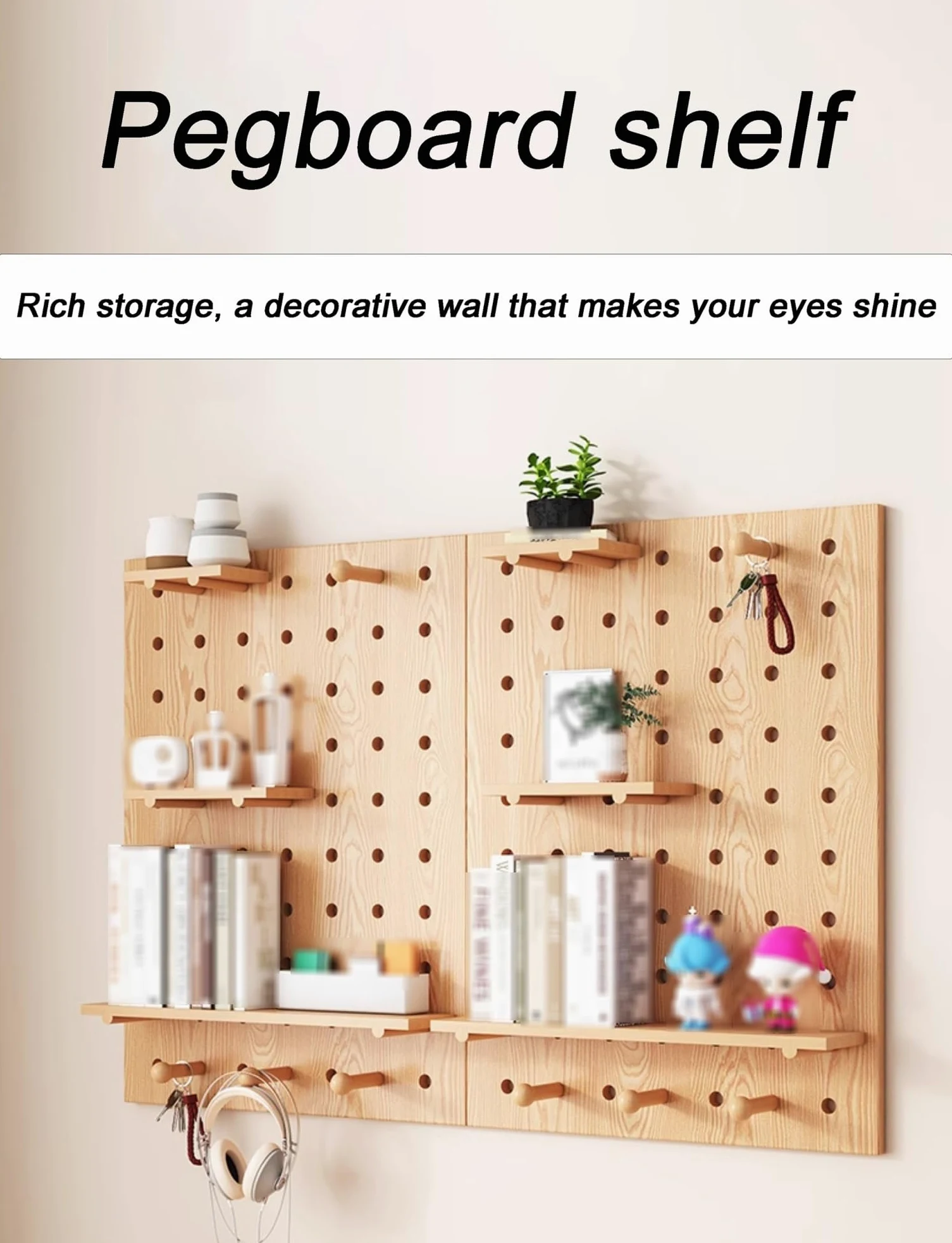 Pannello Forato espandibile in Legno | Kit di Pannelli portaoggetti Personalizzabili con Ganci e Accessori per Ufficio, Garage, Officina | Verde 40x60 cm (15,7x23,6 Pollici)