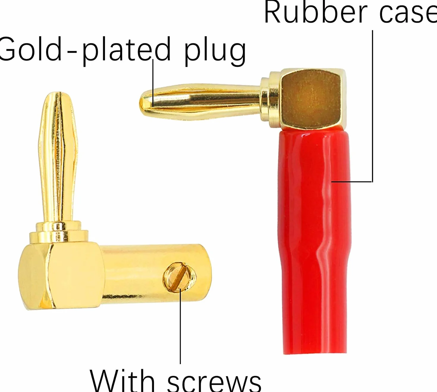 RUNCCI-YUN 10Pcs 90 gradi Banana spine,connettori a banana a forma di L, 24 K placcato oro 4 mm connettore altoparlante per cavo altoparlante, ricevitori audio/video, amplificatori (rosso e nero)